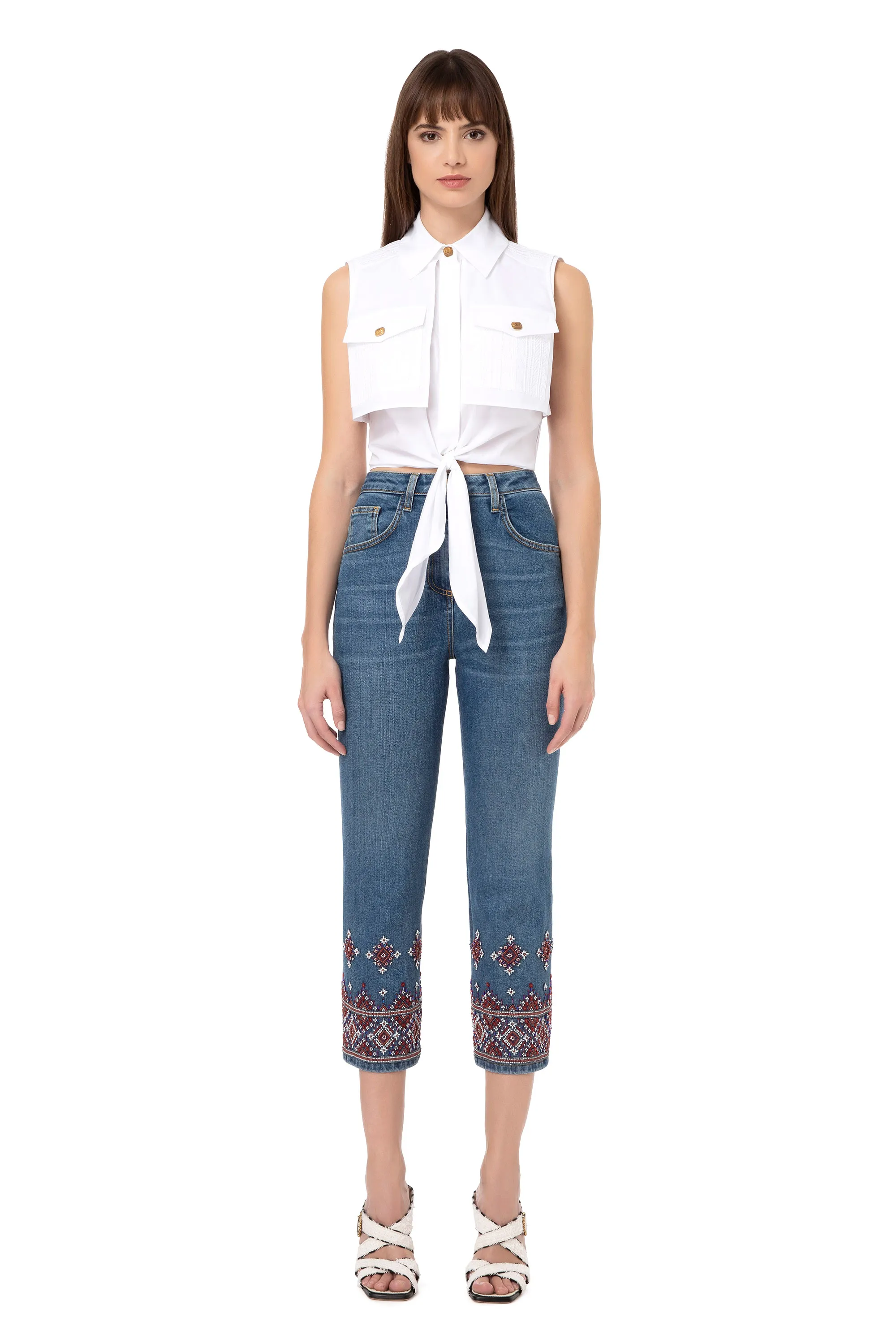 Camicia cropped con motivo di pizzo