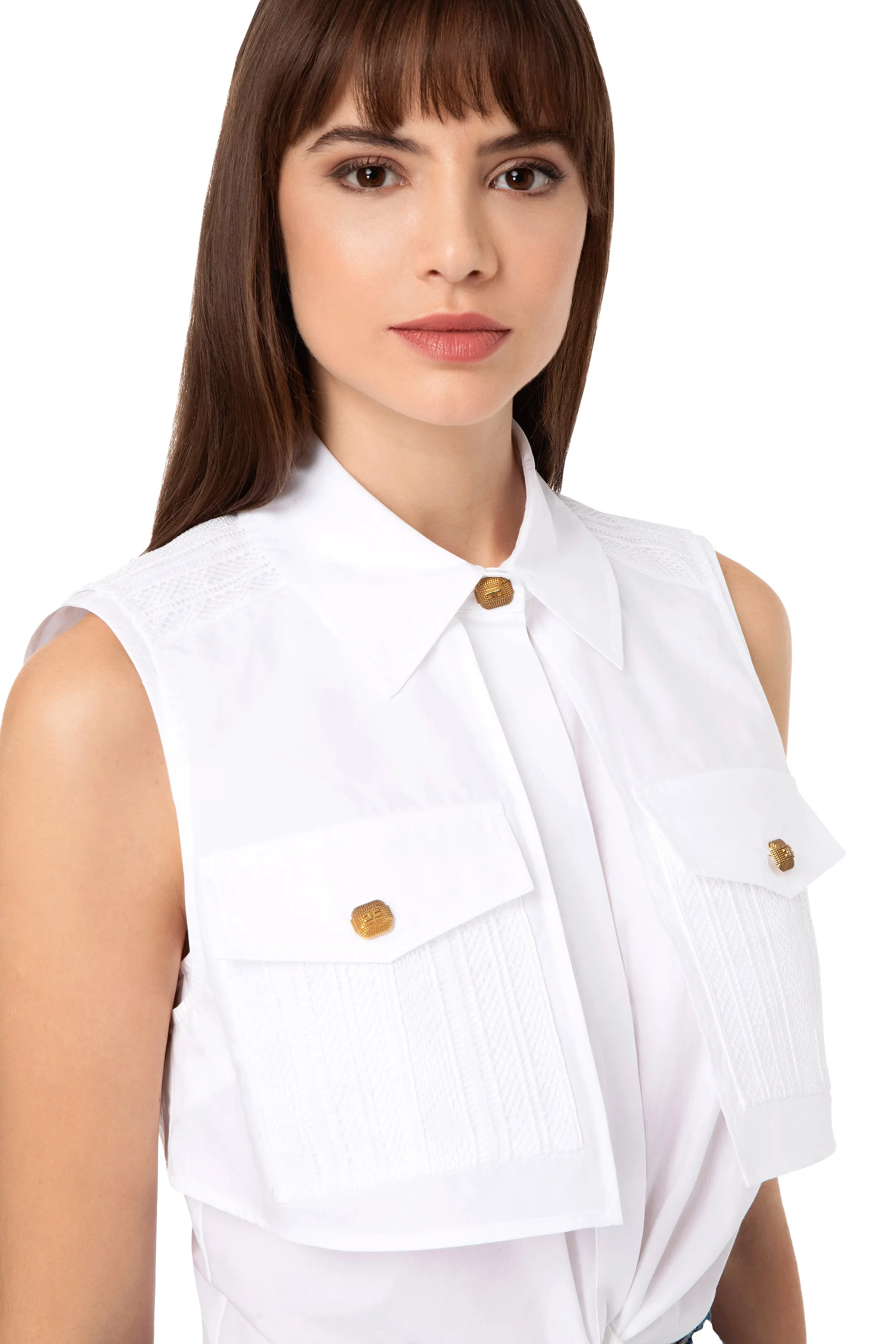 Camicia cropped con motivo di pizzo