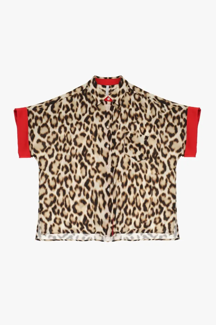 Camicia fantasia animalier con orli a contrasto