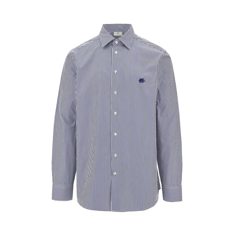 Camicia in popeline a righe con logo Pegaso