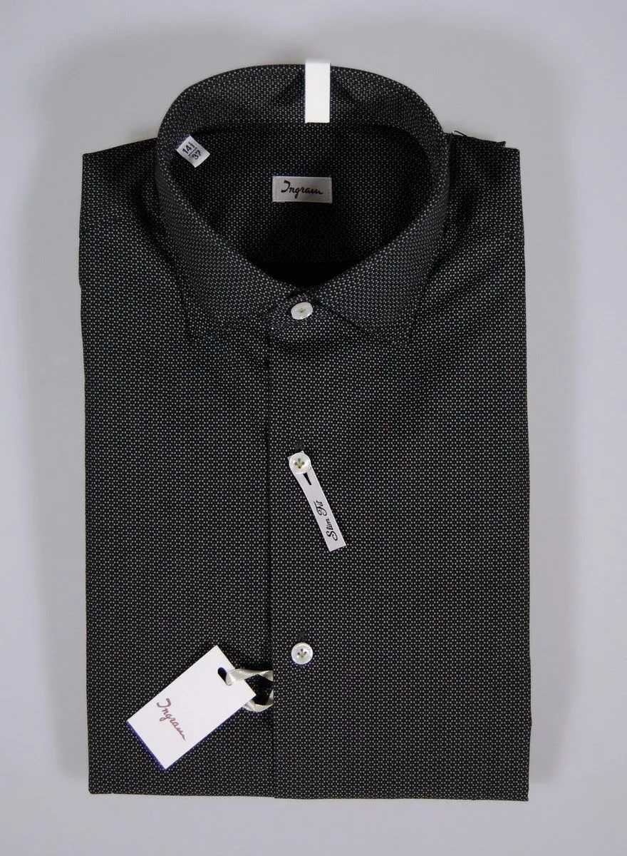 Camicia ingram slim fit nera micro fantasia collo piccolo moda