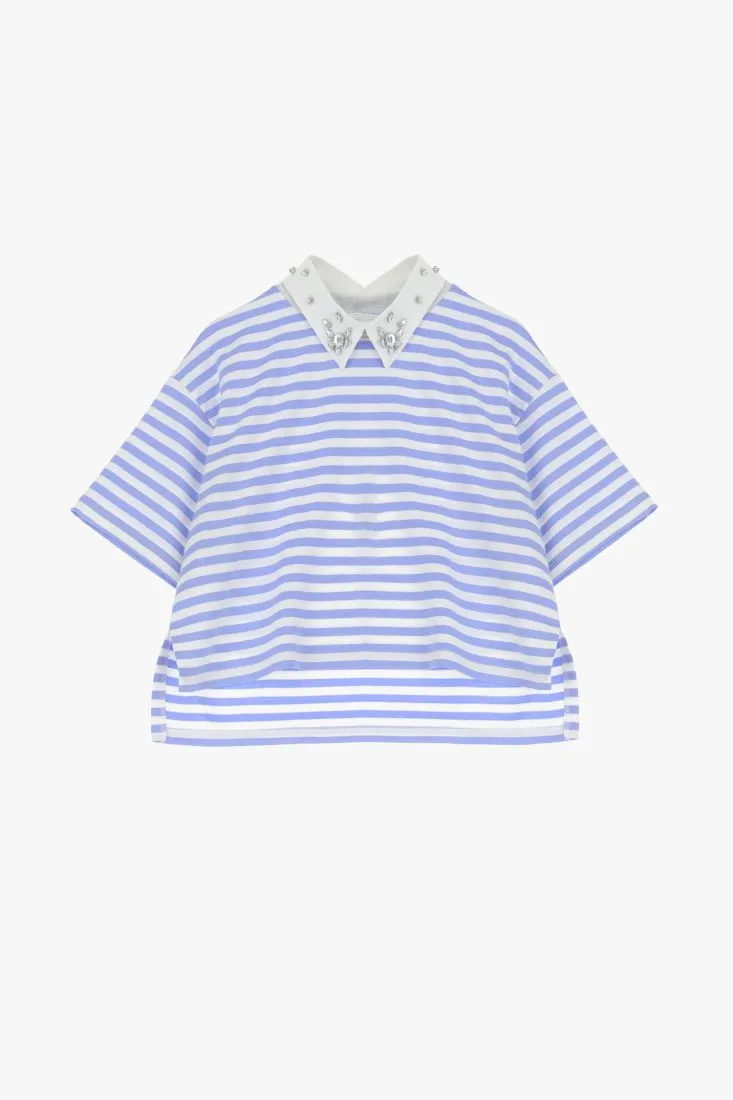 Camicia oversize rigata in puro cotone con inserti animalier