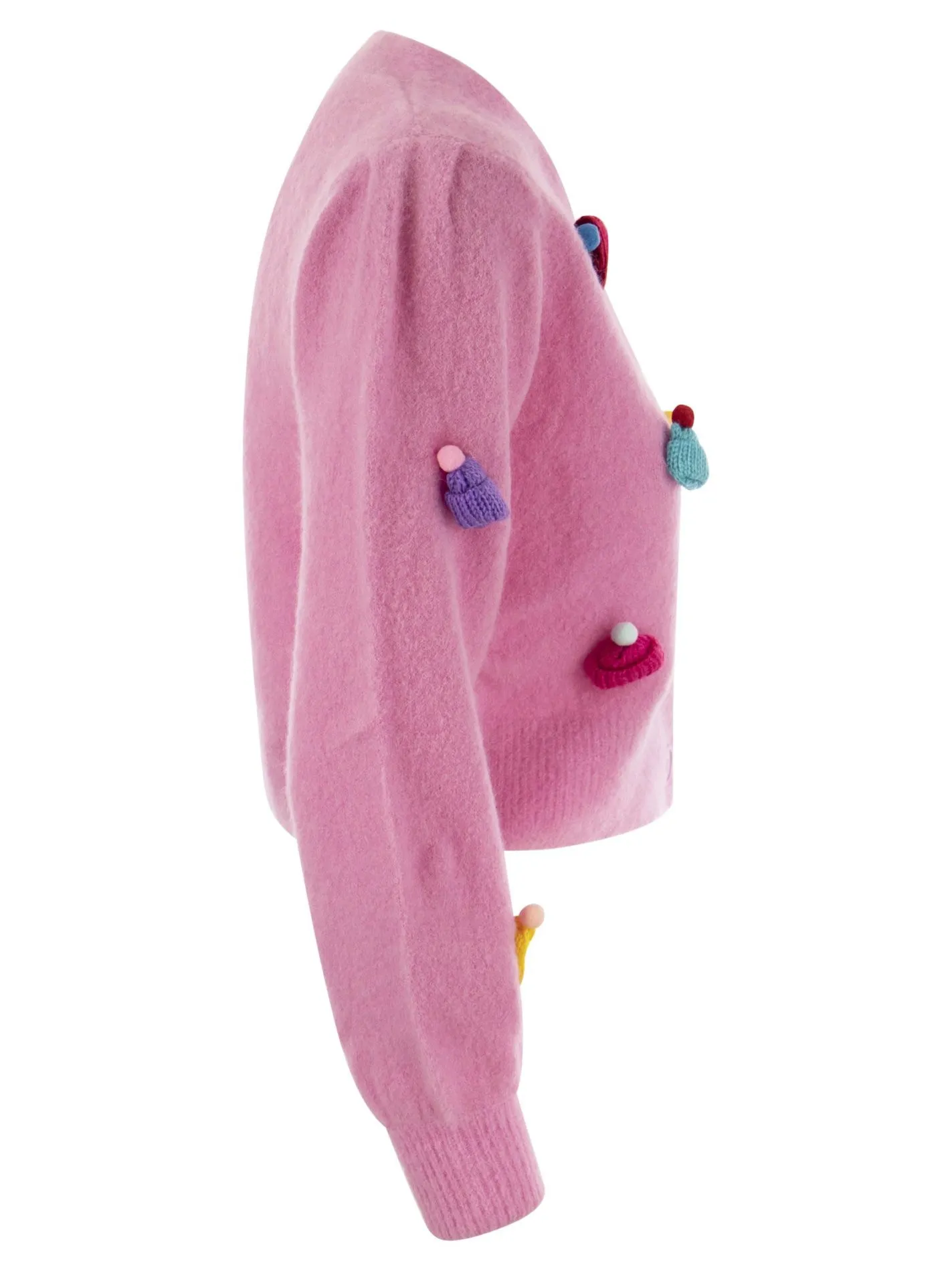 Cardigan crop in maglia spazzolata e cappellini