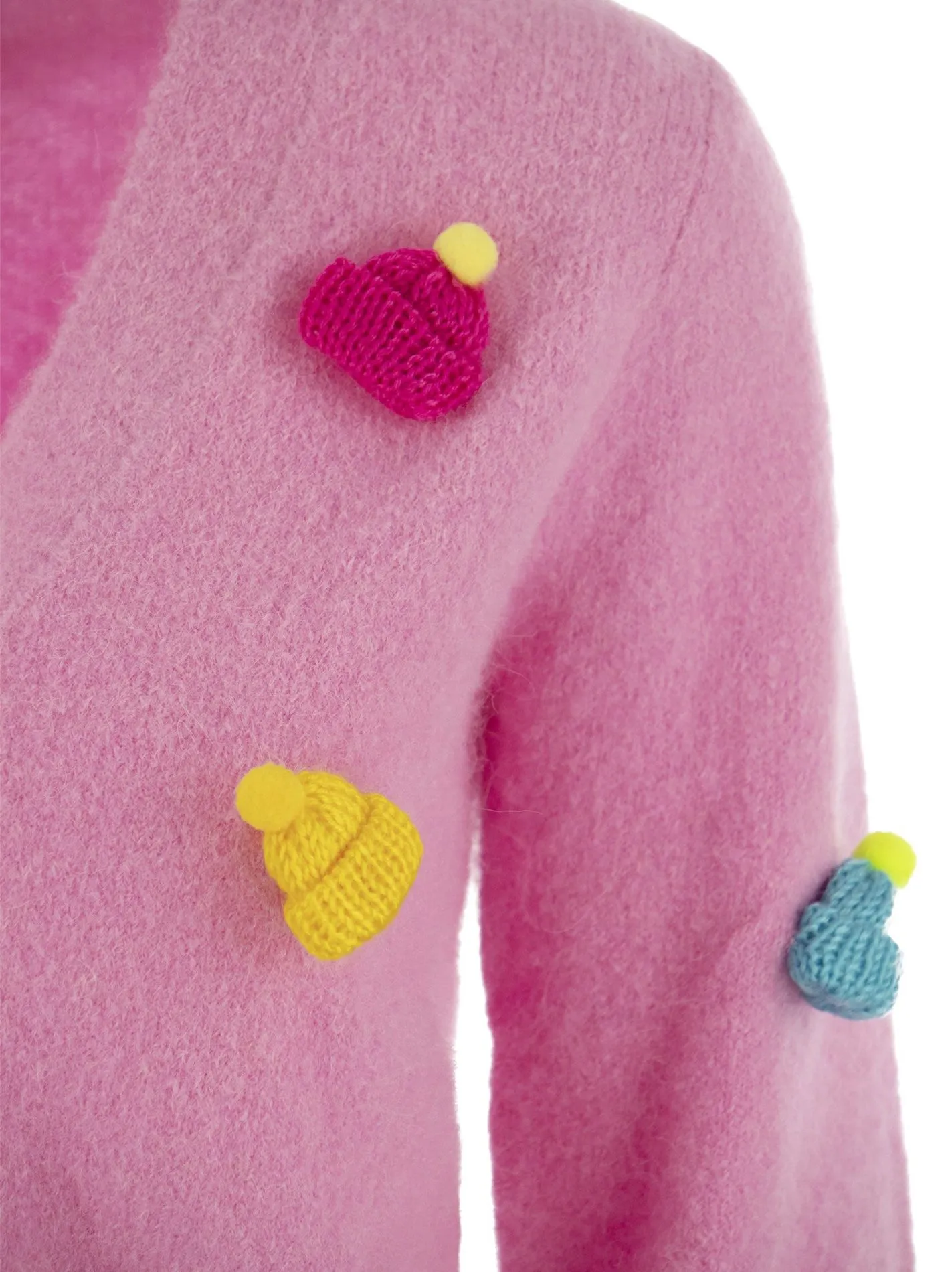 Cardigan crop in maglia spazzolata e cappellini
