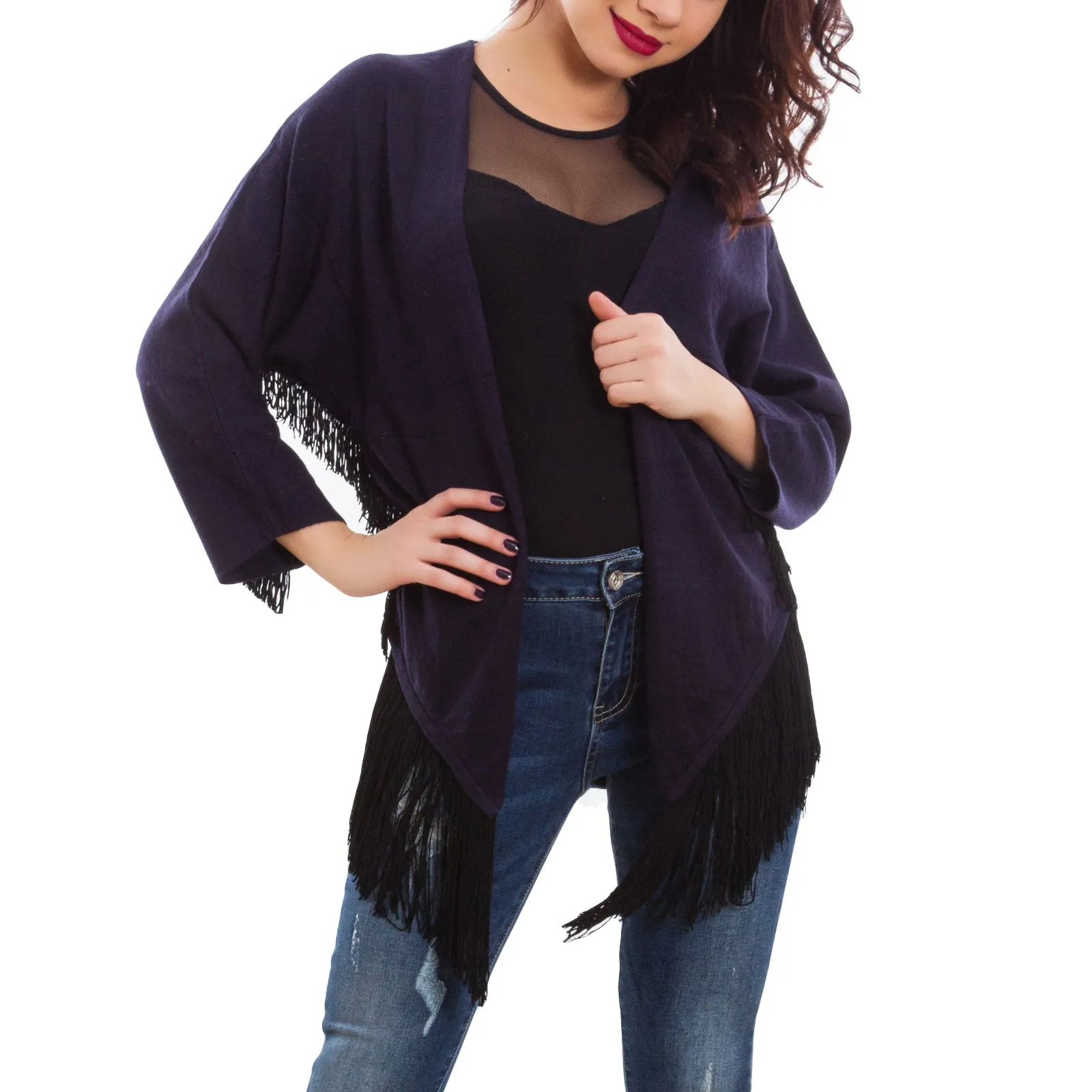 Cardigan donna coprispalle frange XD-1660