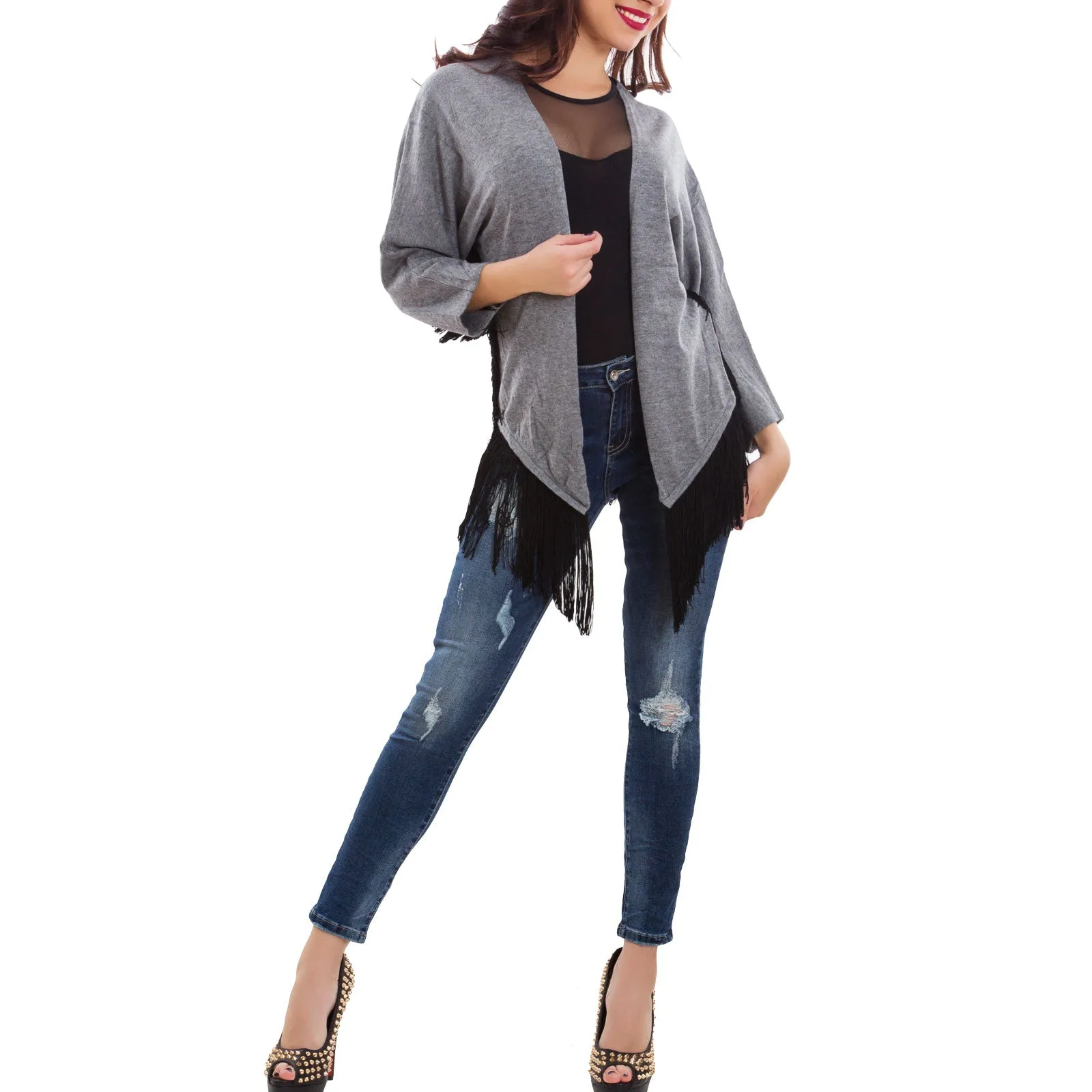 Cardigan donna coprispalle frange XD-1660