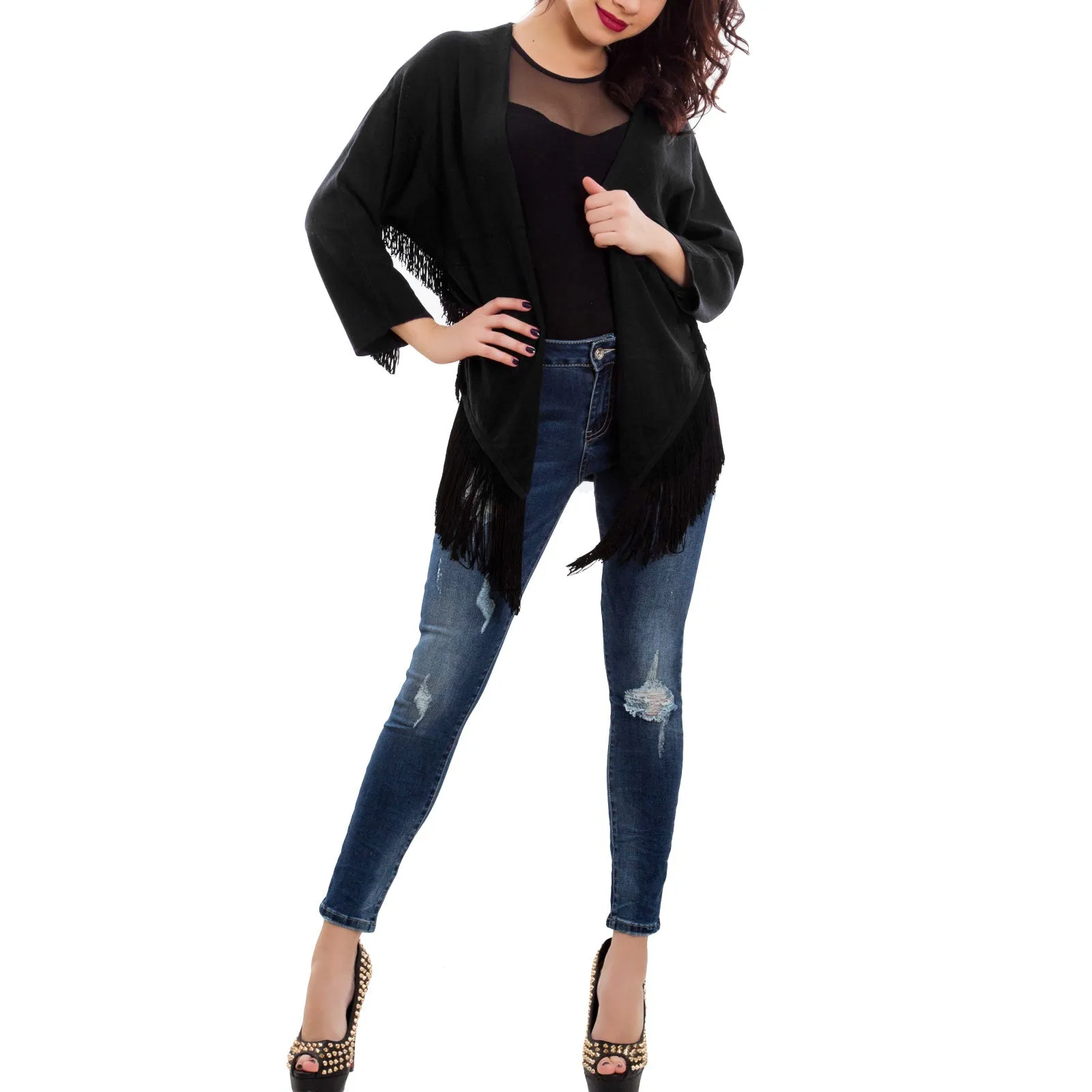 Cardigan donna coprispalle frange XD-1660