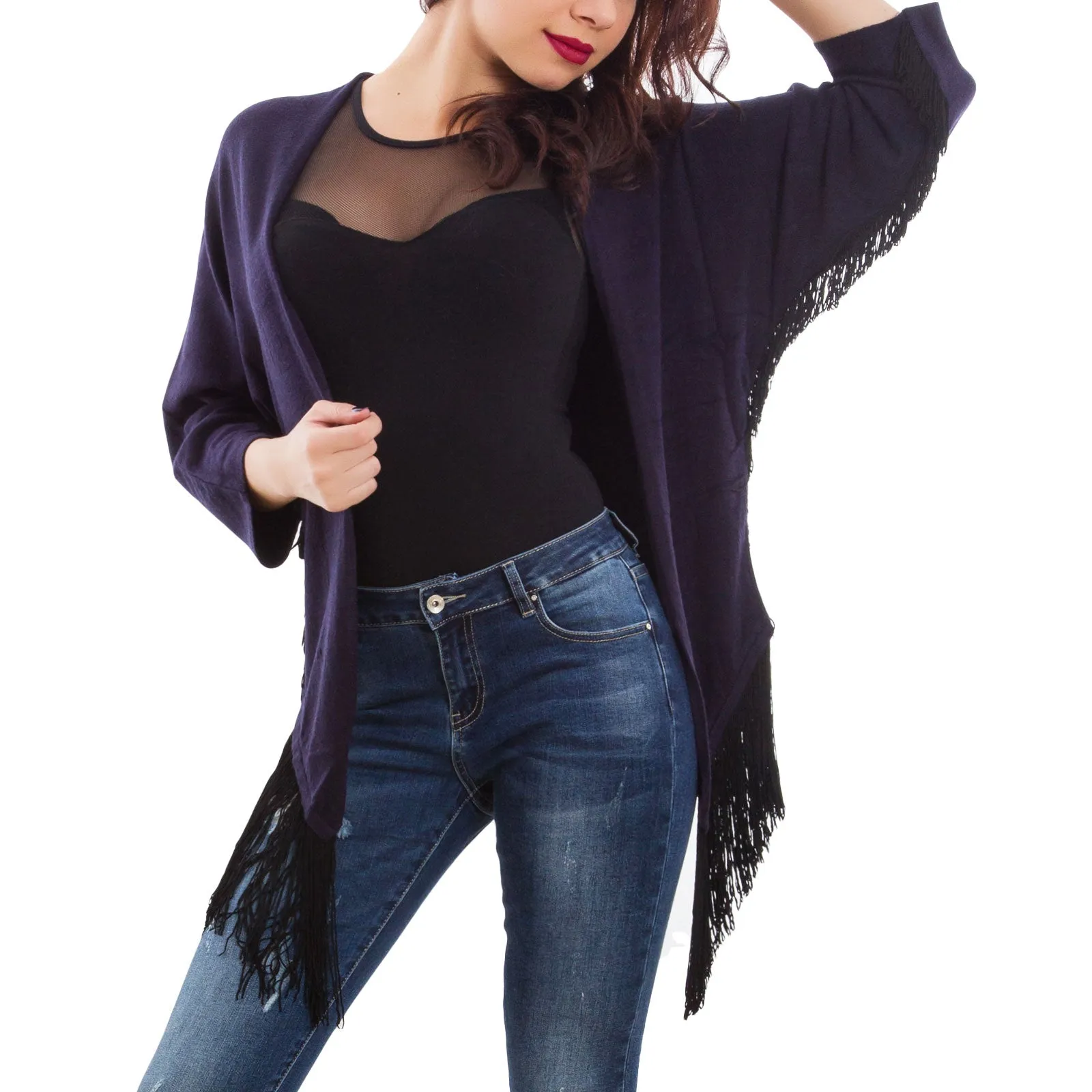 Cardigan donna coprispalle frange XD-1660
