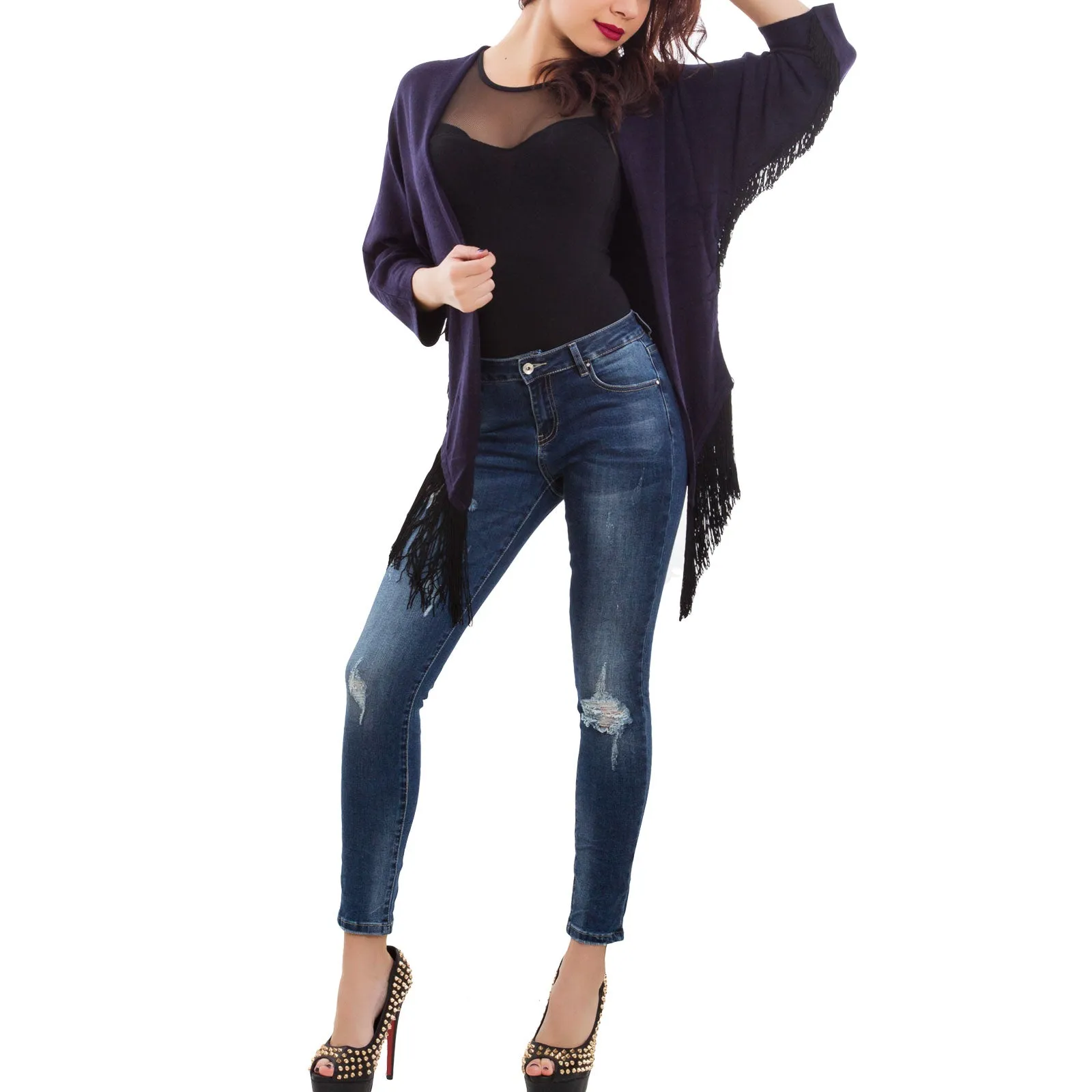 Cardigan donna coprispalle frange XD-1660