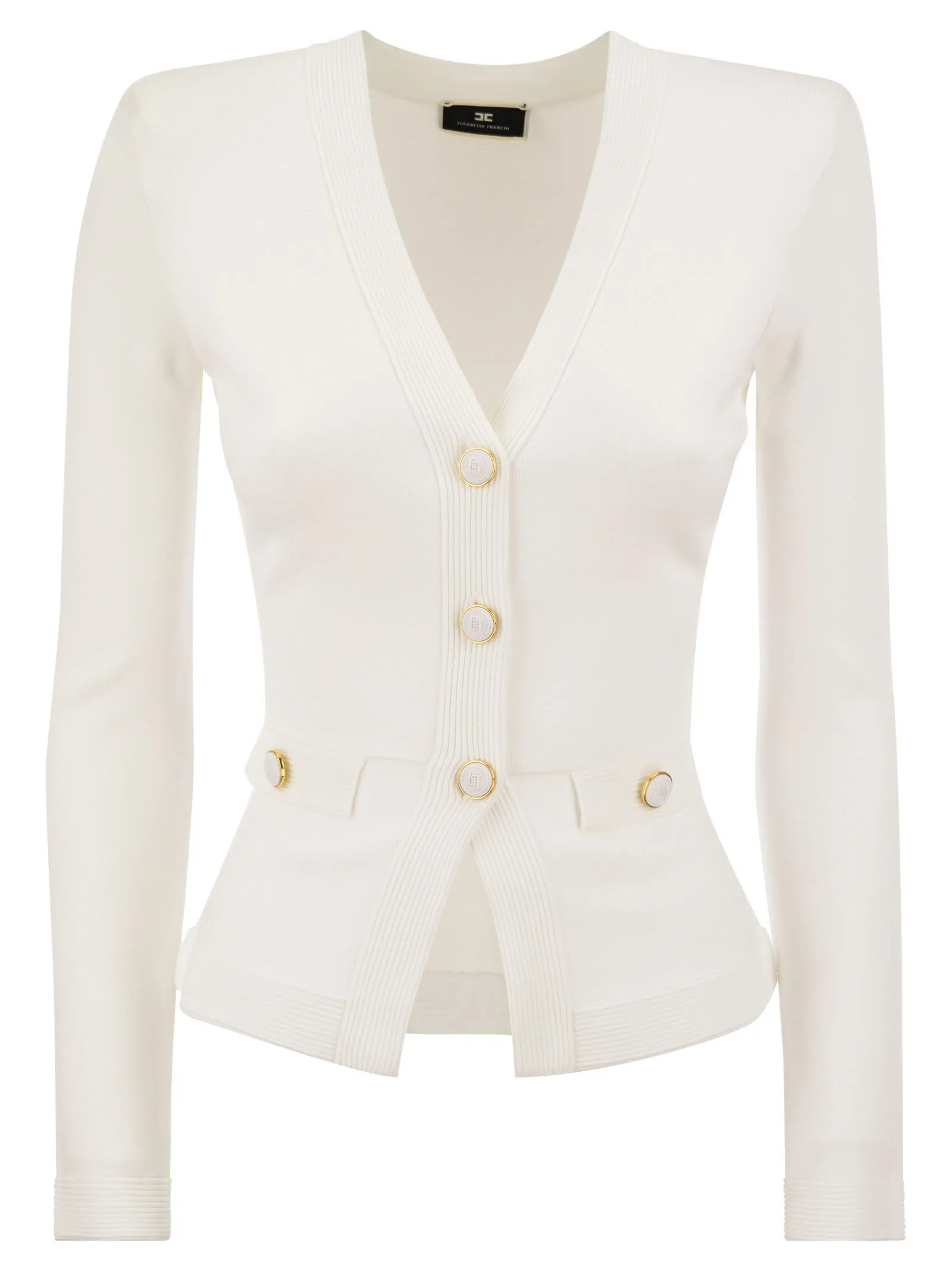 Cardigan in viscosa lucida con bottoni gemello