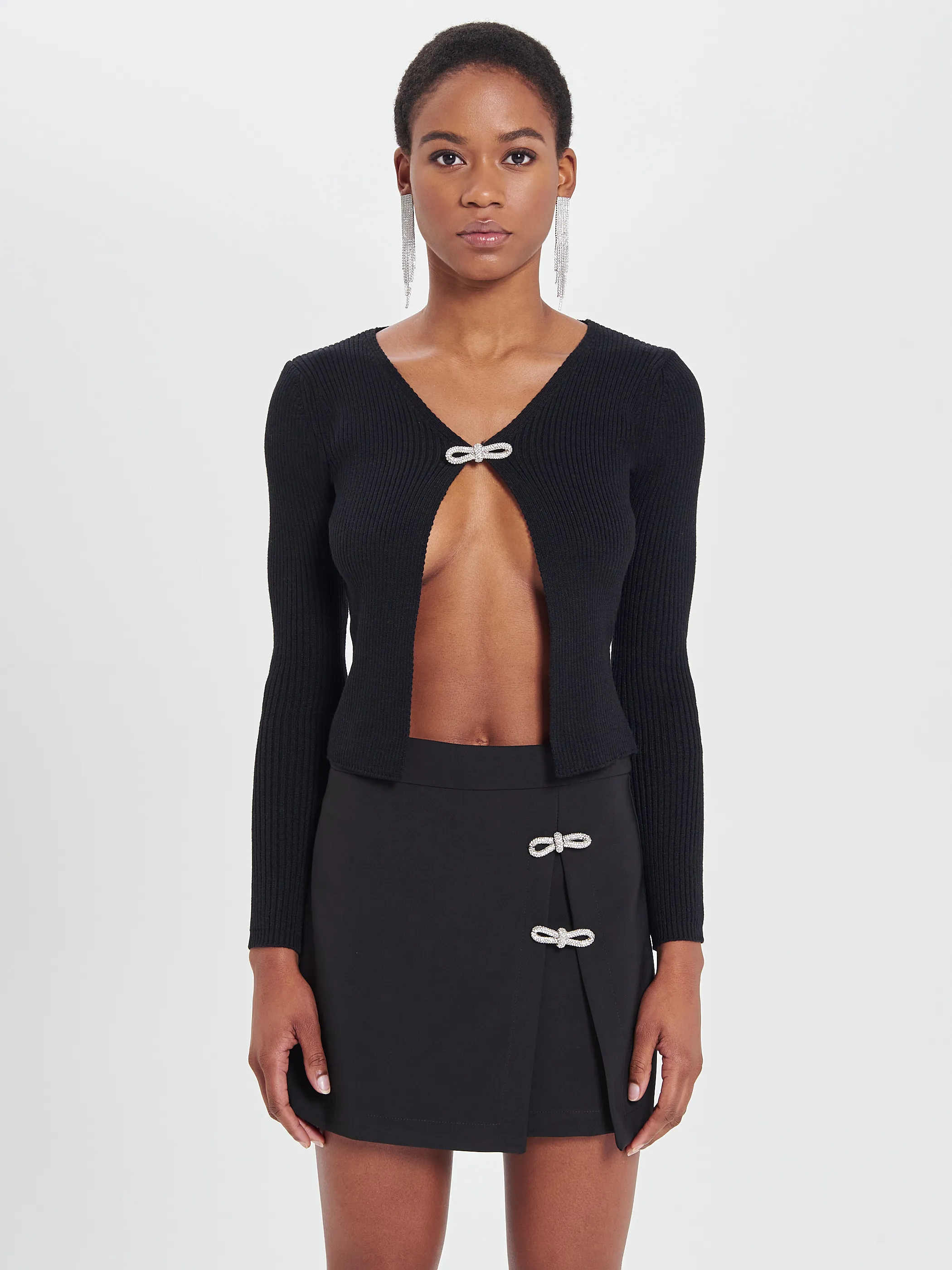      Cardigan Nero in Maglia Glam Bows     