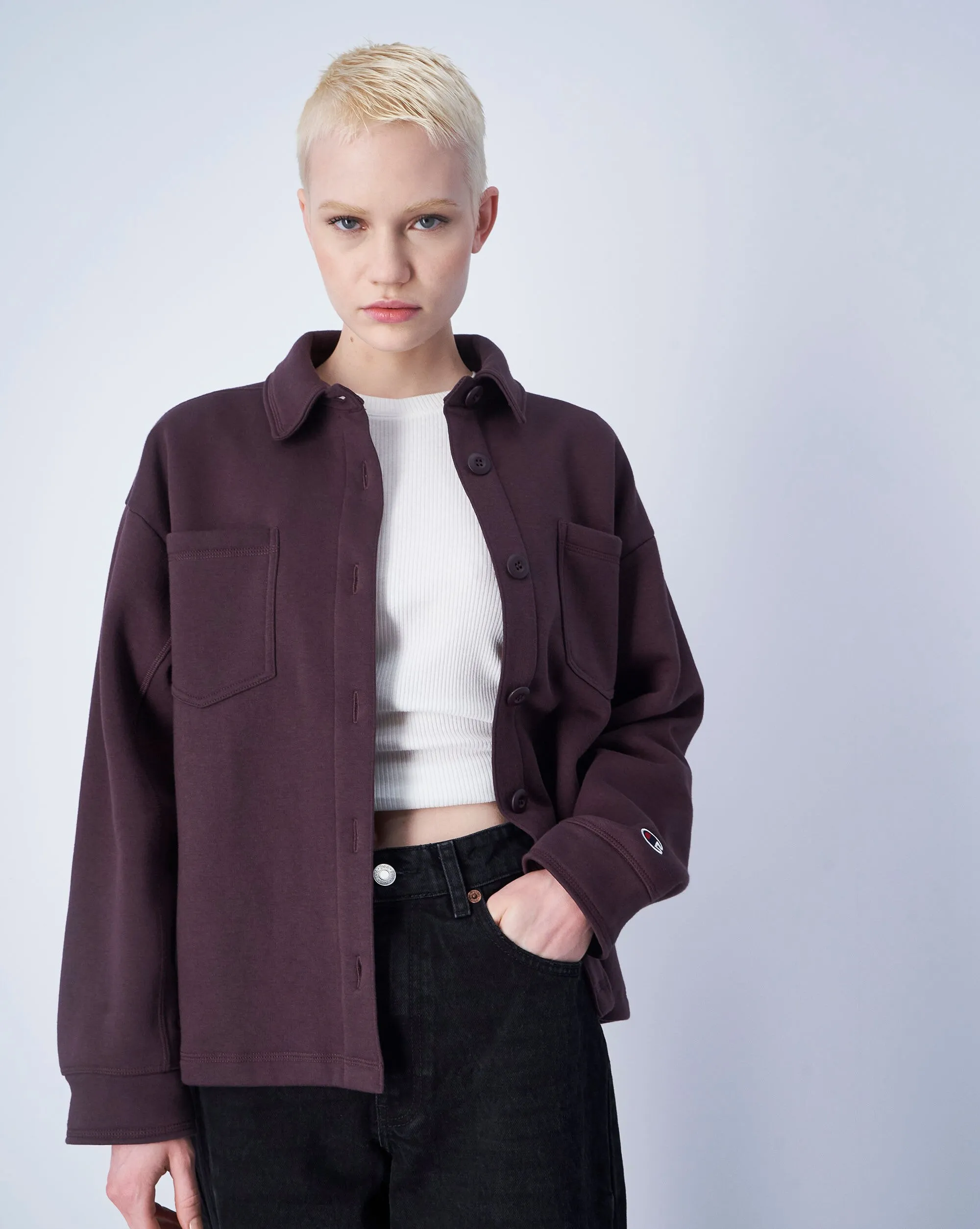 Champion Felpa Con Colletto e Bottoni Marrone Donna