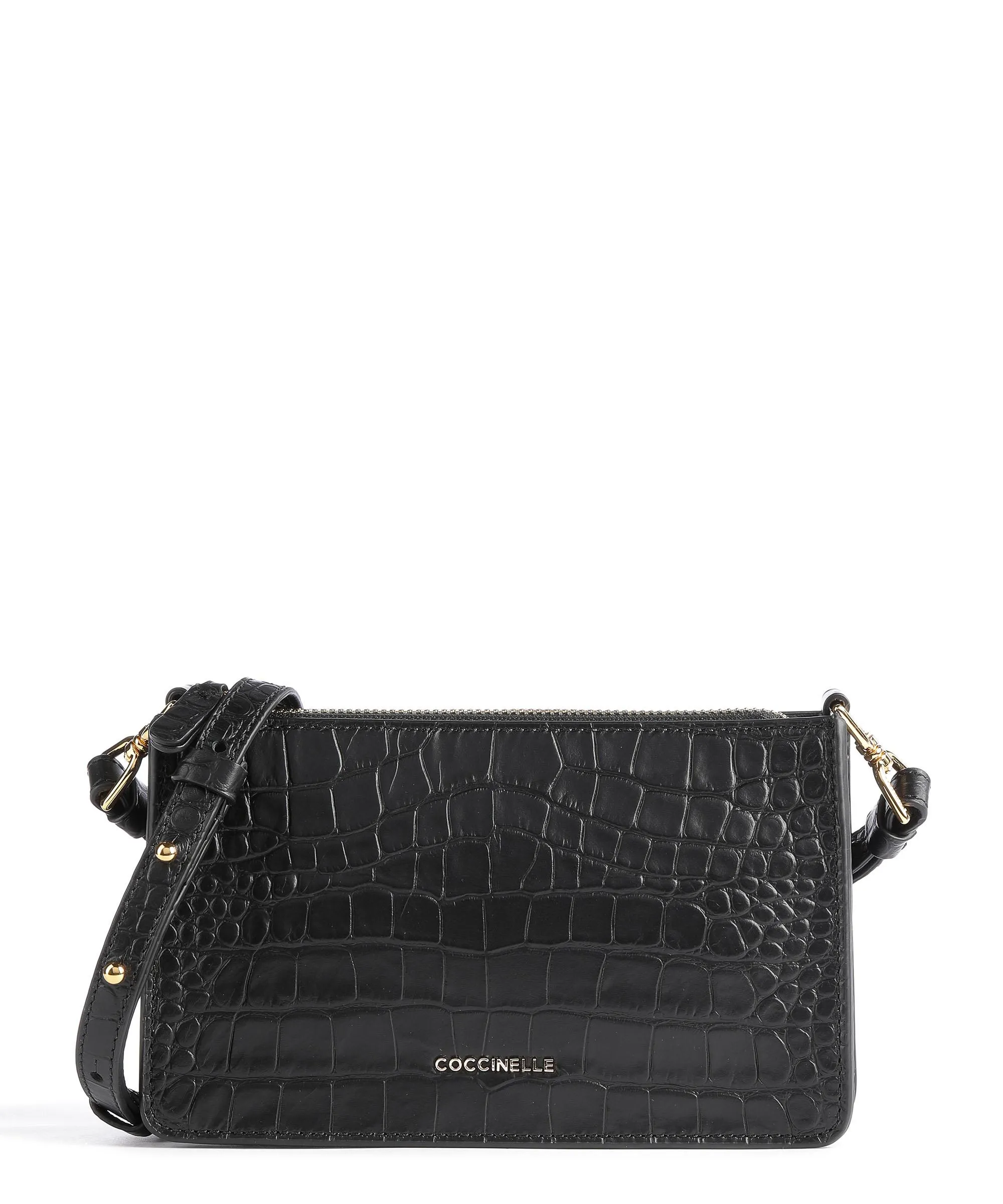  Coccinelle Arya Croco Soft Borsa a tracolla pelle in rilievo nero  