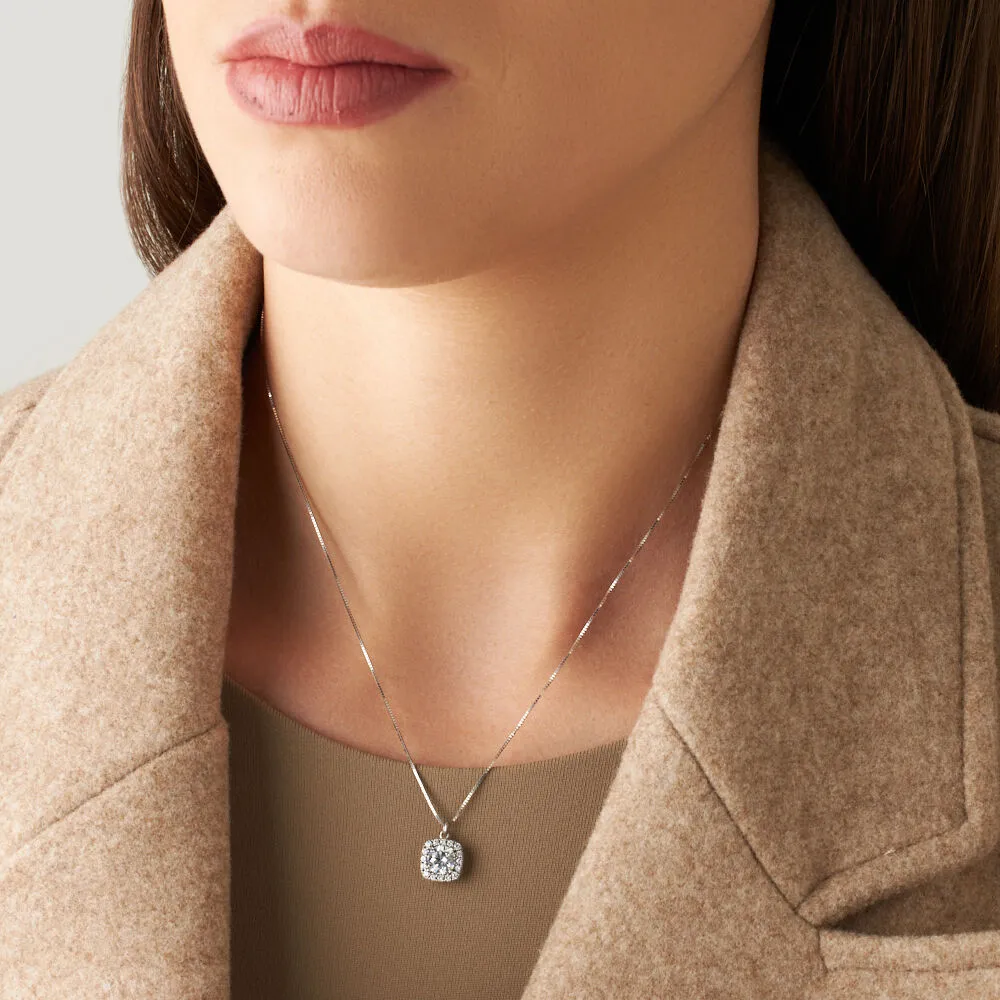Collana Punto Luce Quadrato Claire Oro Bianco 375/1000 Maglia Veneziana Cubic Zirconia Bianco 40 + 2 cm 1412248