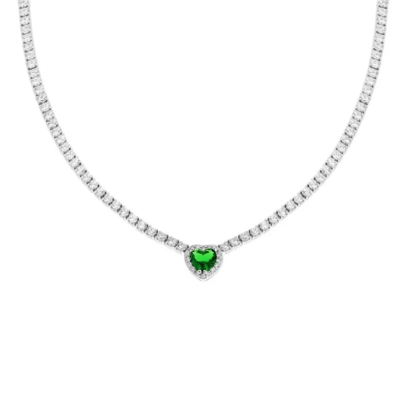 Collana Tennis “Cuore Verde” in Argento 925%