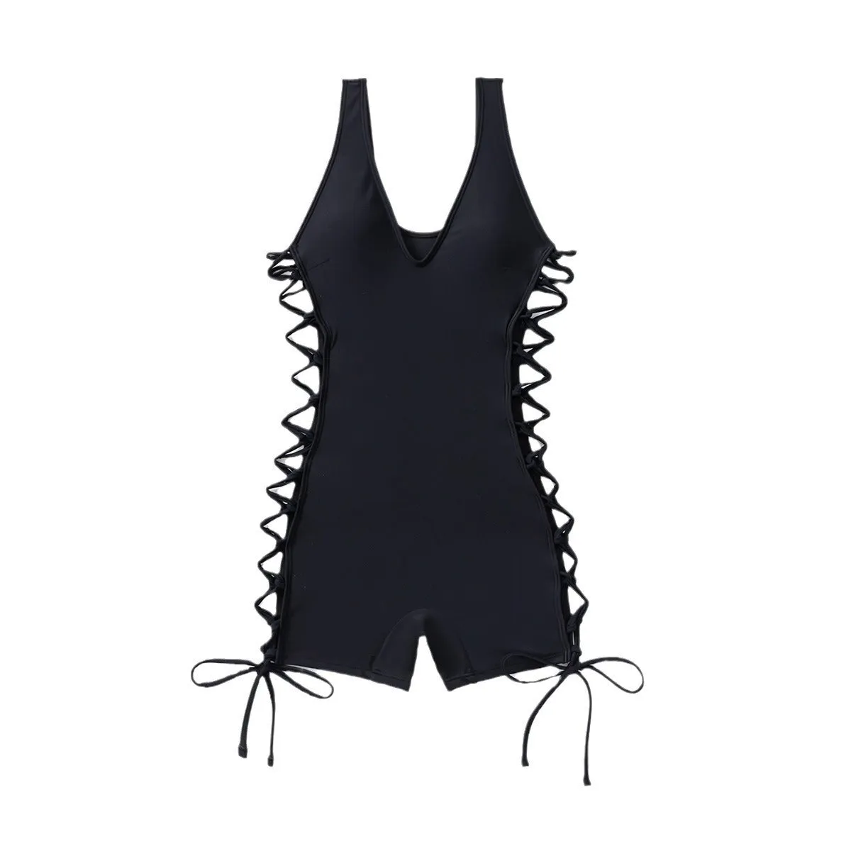 Costume da bagno intero nero con design a rete