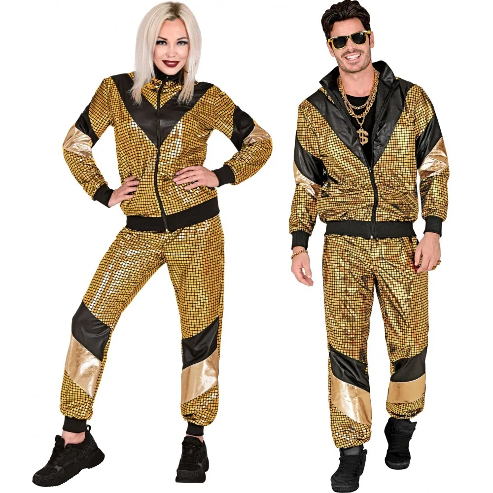 Costume Tuta Anni 80 Oro Riflettente Unisex per Feste a Tema, Taglia L, Adulto