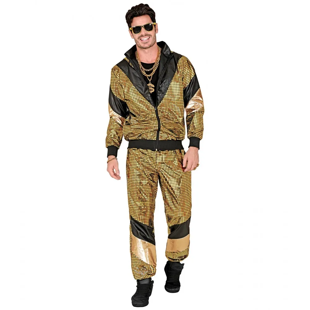 Costume Tuta Anni 80 Oro Riflettente Unisex per Feste a Tema, Taglia L, Adulto