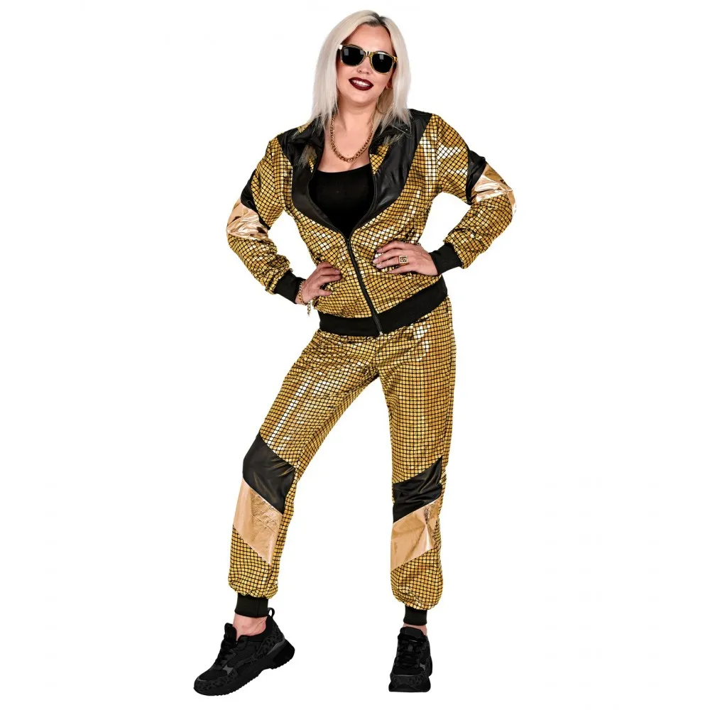 Costume Tuta Anni 80 Oro Riflettente Unisex per Feste a Tema, Taglia L, Adulto