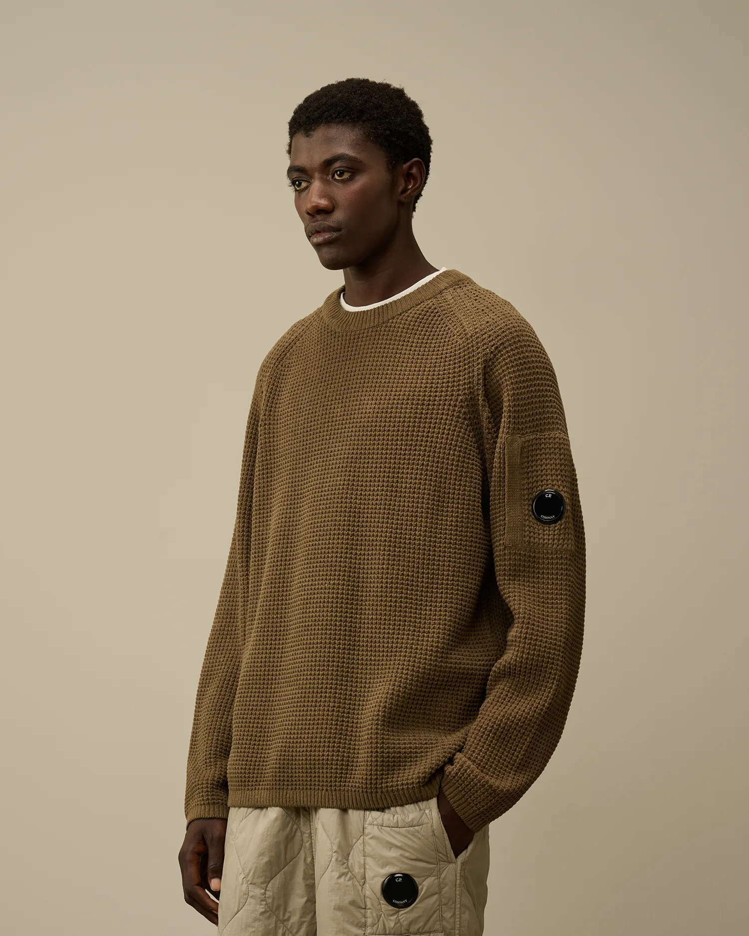Cotton Chenille Crewneck Waffle Knit