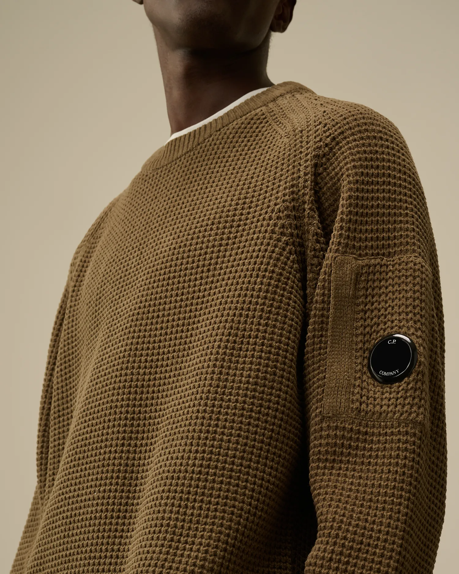 Cotton Chenille Crewneck Waffle Knit