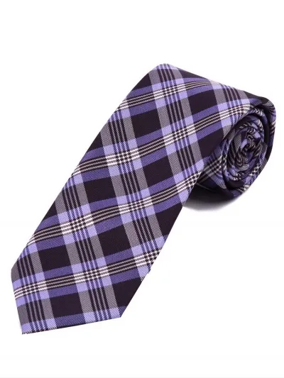 Cravatta overlong con design a scacchi viola e bianco perlato
