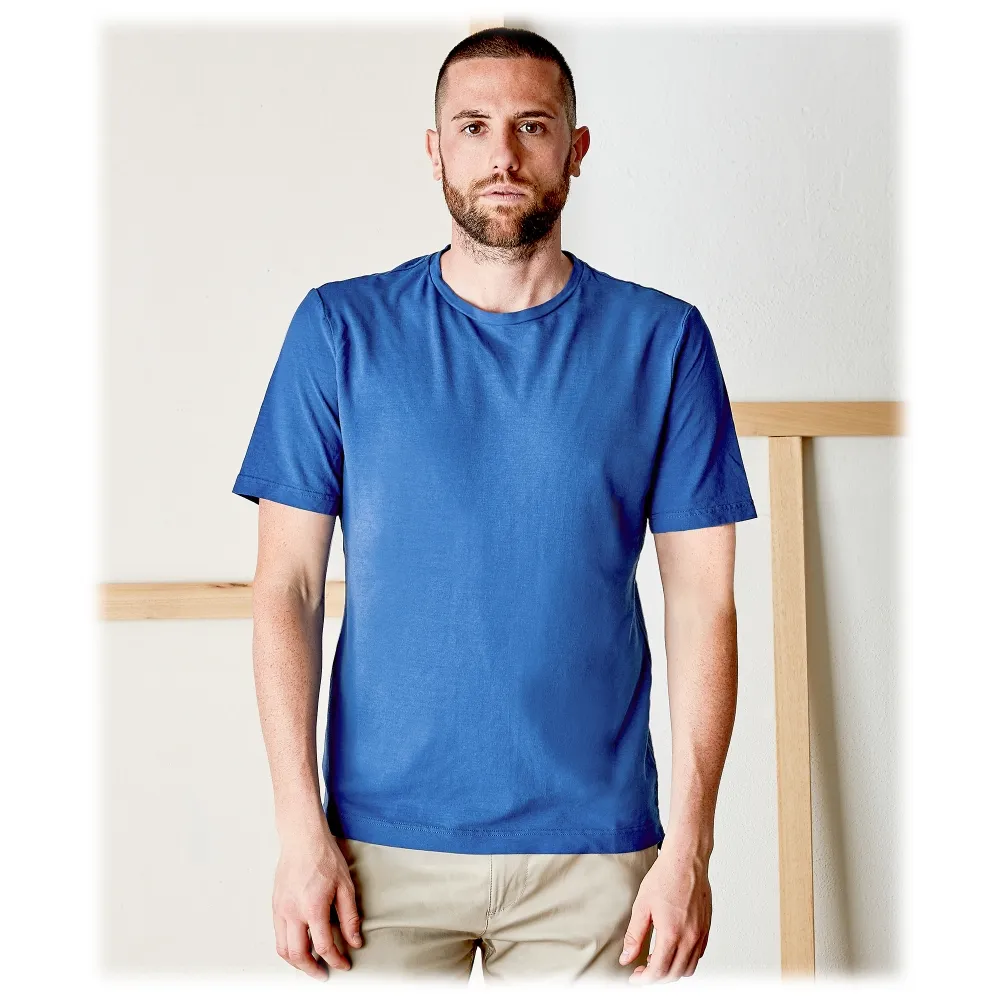 Cruna - T-Shirt Nizza - 573 - Blu Royal - Handmade in Italy - T-Shirt di Alta Qualità Luxury