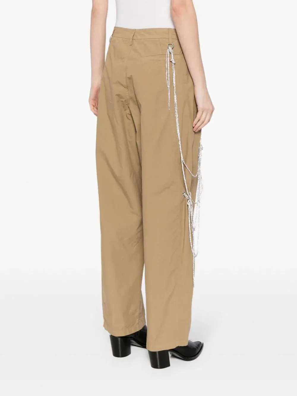 DARKPARK PHEBE CRYSTAL CHAIN ADORNED WIDE-LEG PANTS