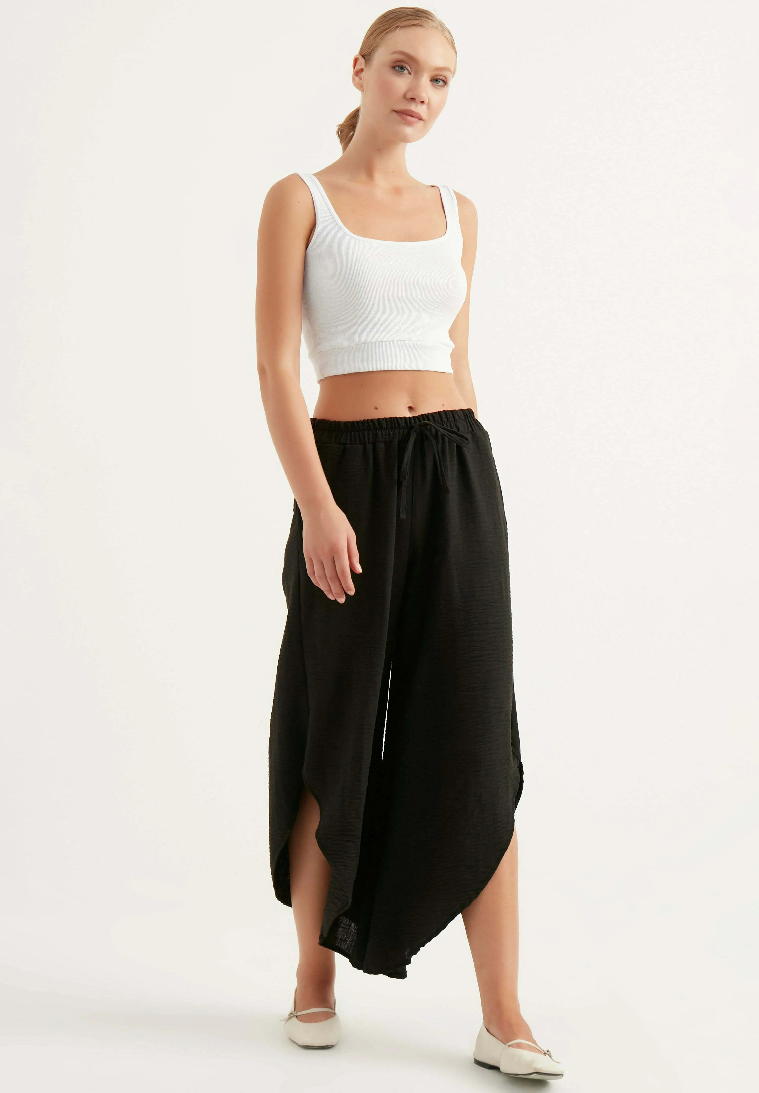 ELASTIC WAIST WIDE LEG - Pantaloni