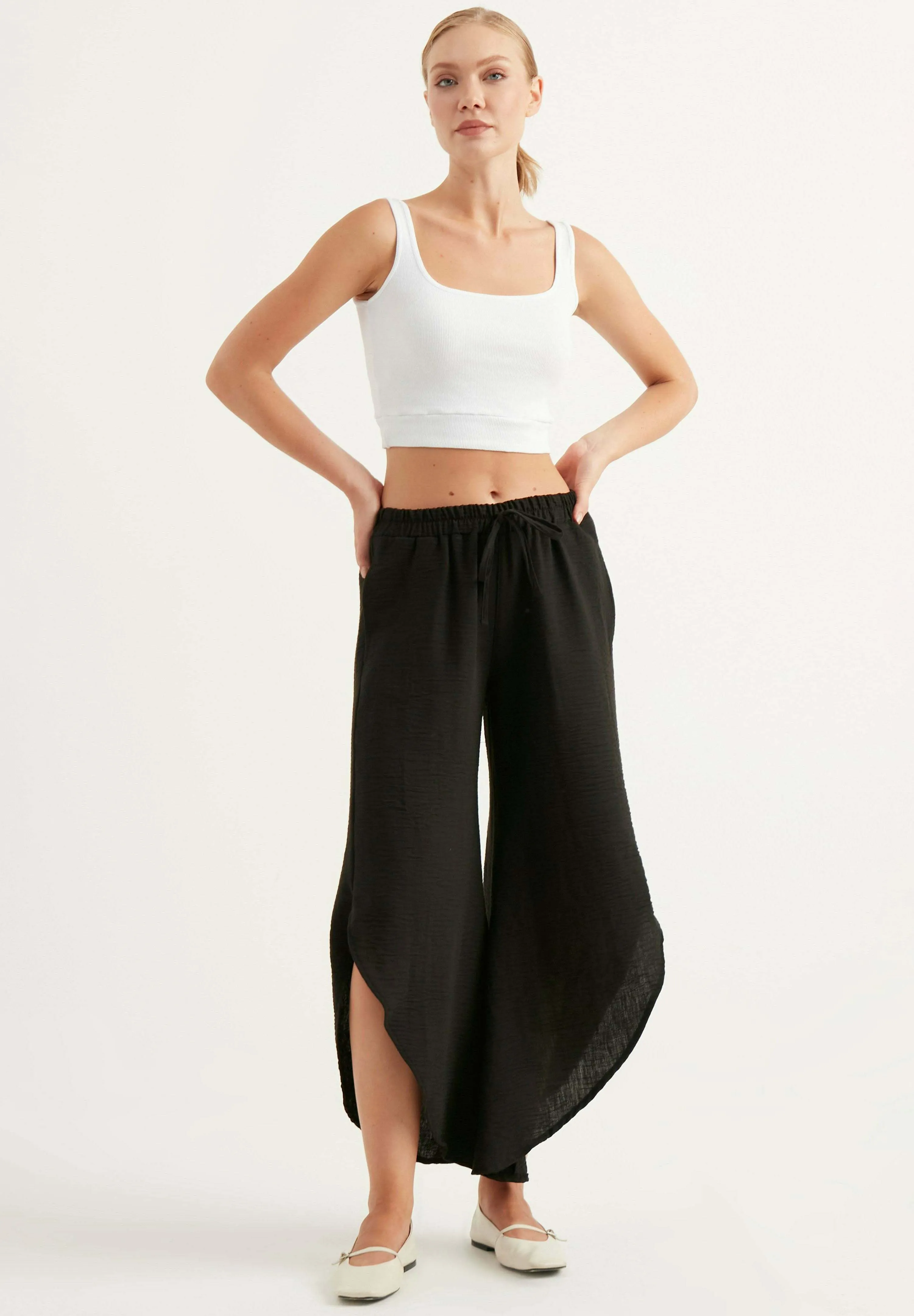 ELASTIC WAIST WIDE LEG - Pantaloni
