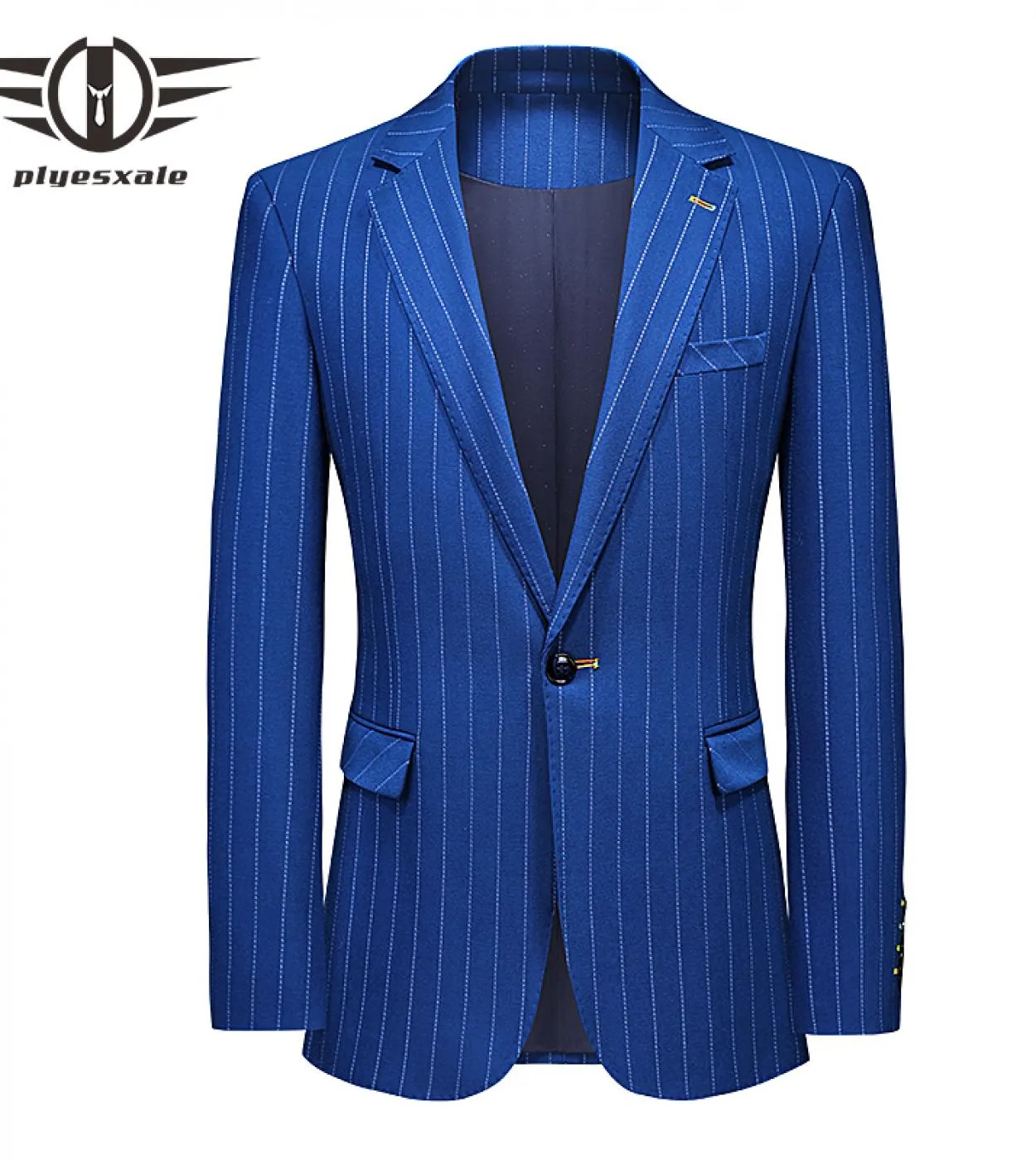 Elegante giacca da uomo slim fit giacca da uomo di alta qualità giacca a righe blu primavera autunno indietro due spacchi abito