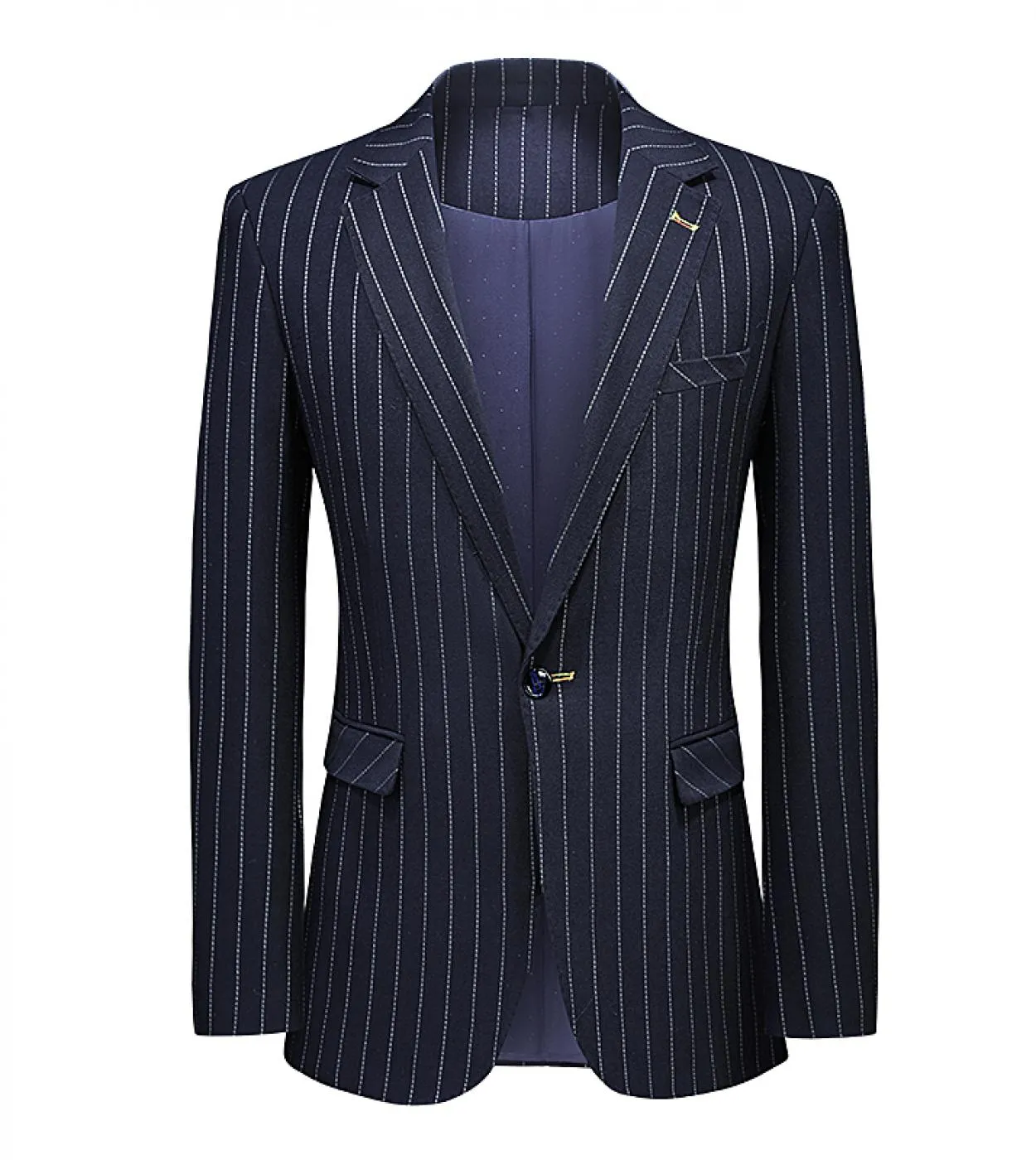 Elegante giacca da uomo slim fit giacca da uomo di alta qualità giacca a righe blu primavera autunno indietro due spacchi abito