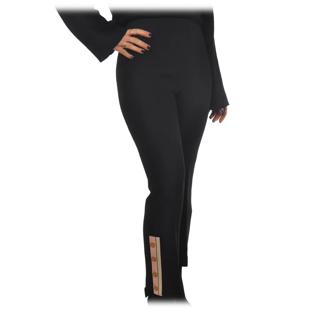 Elisabetta Franchi - Pantalone a Vita Alta Senza Tasche - Nero - Pantaloni - Made in Italy - Luxury Exclusive Collection