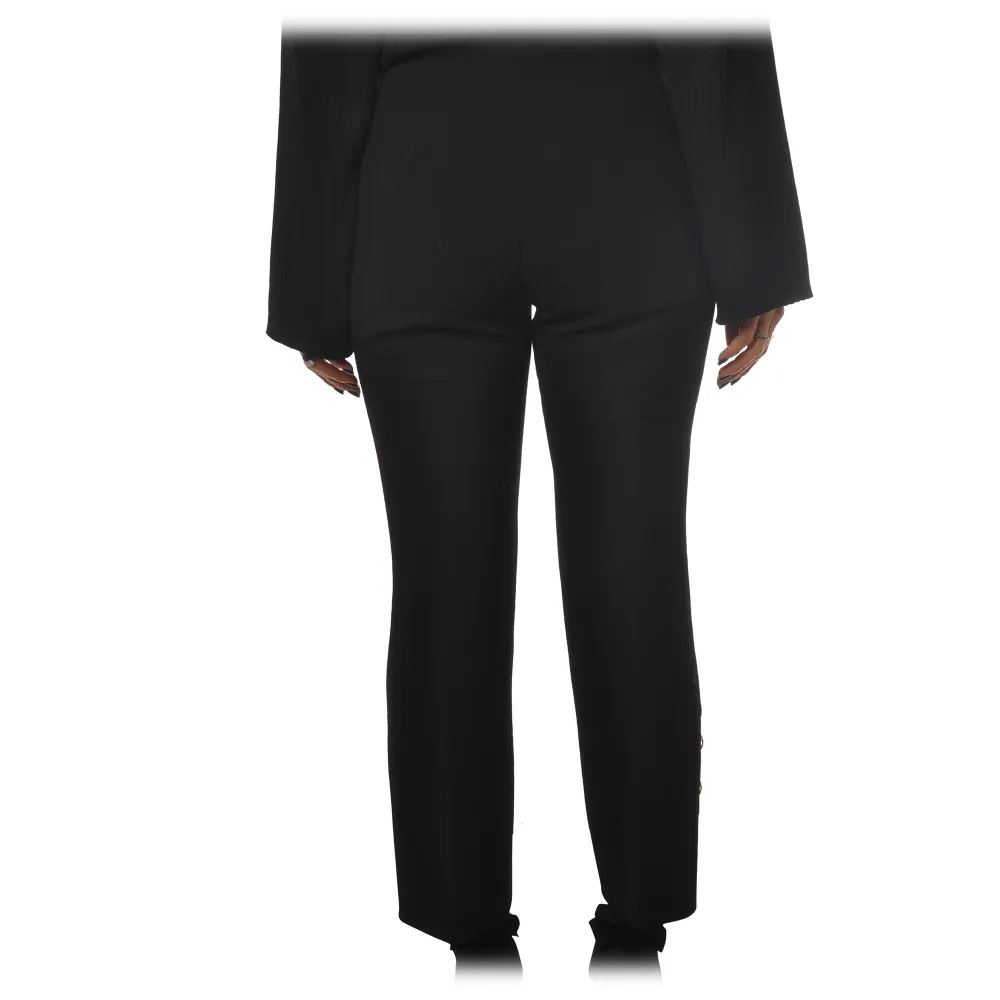 Elisabetta Franchi - Pantalone a Vita Alta Senza Tasche - Nero - Pantaloni - Made in Italy - Luxury Exclusive Collection