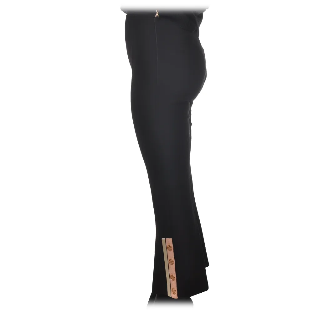 Elisabetta Franchi - Pantalone a Vita Alta Senza Tasche - Nero - Pantaloni - Made in Italy - Luxury Exclusive Collection