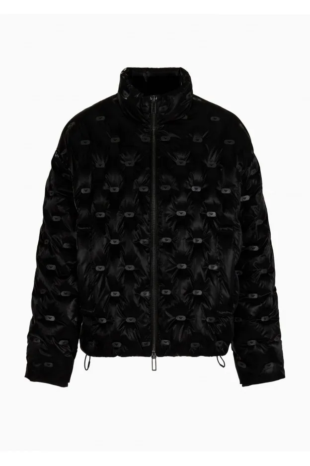 Emporio Armani Piumino Full Zip In Nylon Shiny Ripstop Matelassé Con Timbrini Aquila