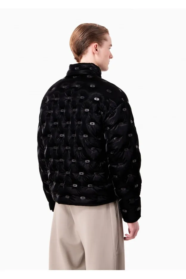 Emporio Armani Piumino Full Zip In Nylon Shiny Ripstop Matelassé Con Timbrini Aquila