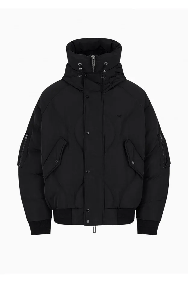 Emporio Armani Piumino Full Zip Smanicato In Nylon Trapuntato Con Patch Logo Aquila