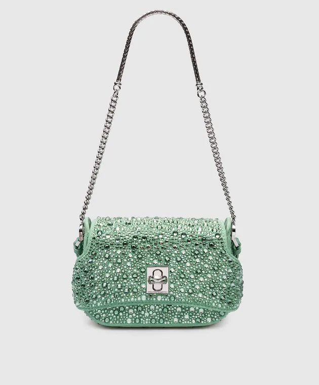 Ermanno Scervino Borsa a tracolla Audrey in suede verde con cristalli D443S361CTUVV