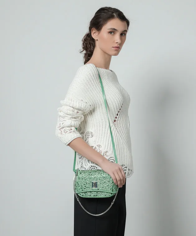 Ermanno Scervino Borsa a tracolla Audrey in suede verde con cristalli D443S361CTUVV