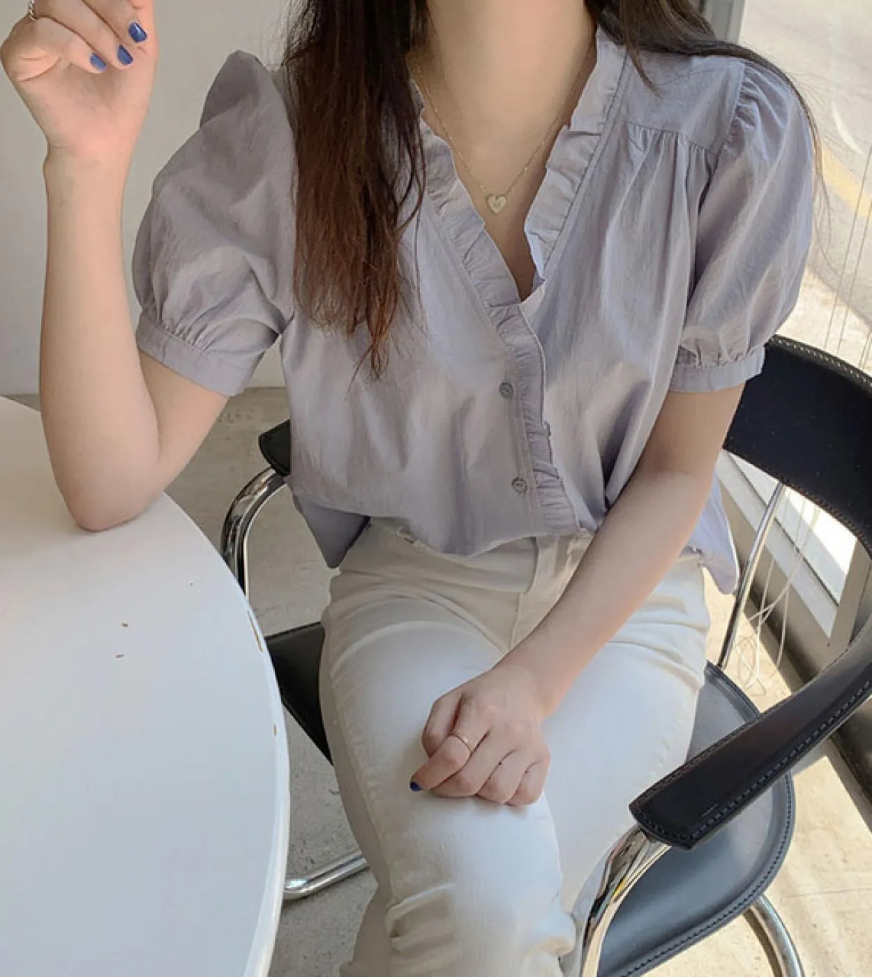 Estate New V Neck Puff Sleeve Top Donna New Sweet White Ladies Camicetta Ruffles Loose Button Up Camicia da donna Blusas 141