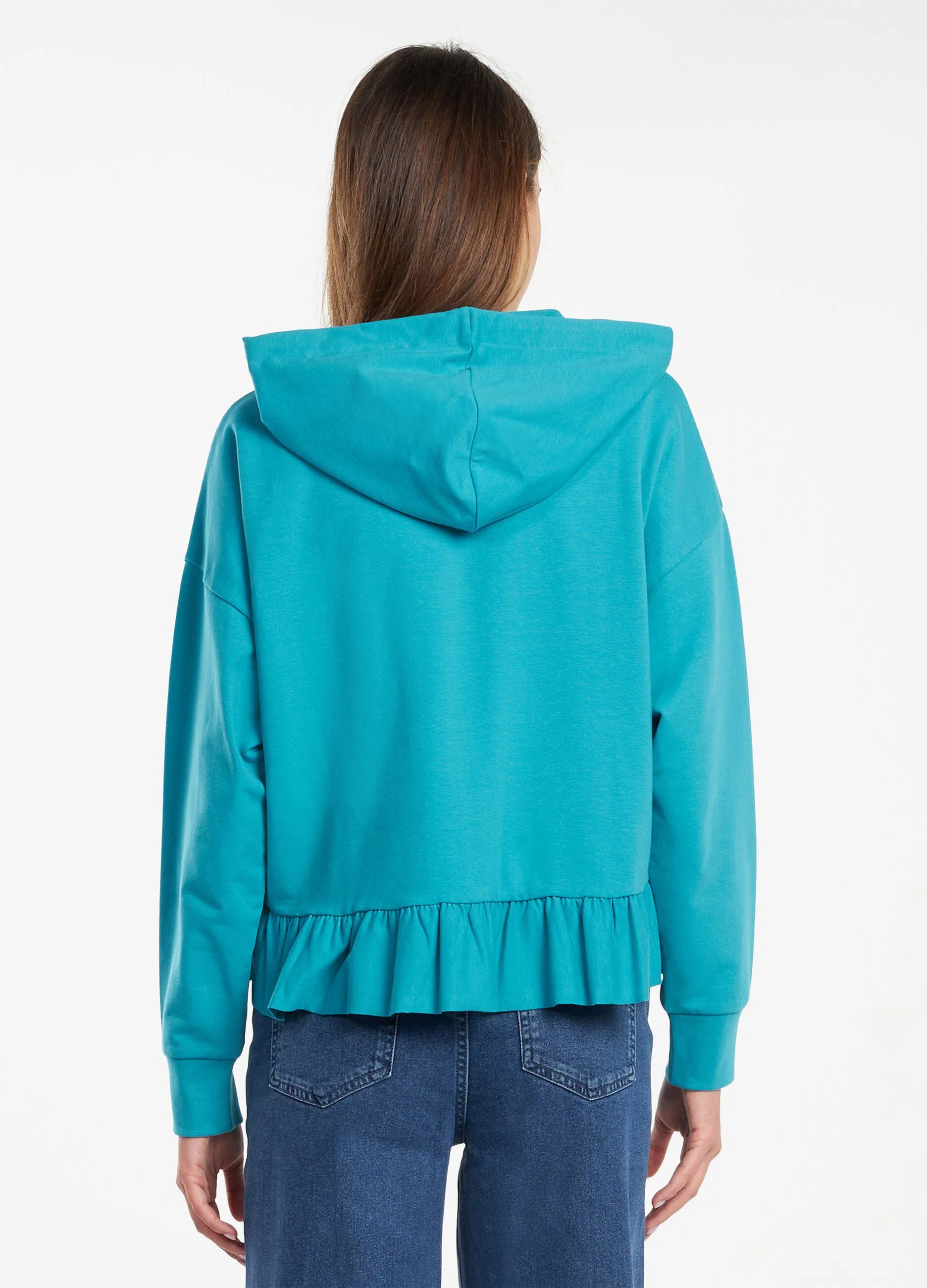 Felpa con cappuccio e rouches donna