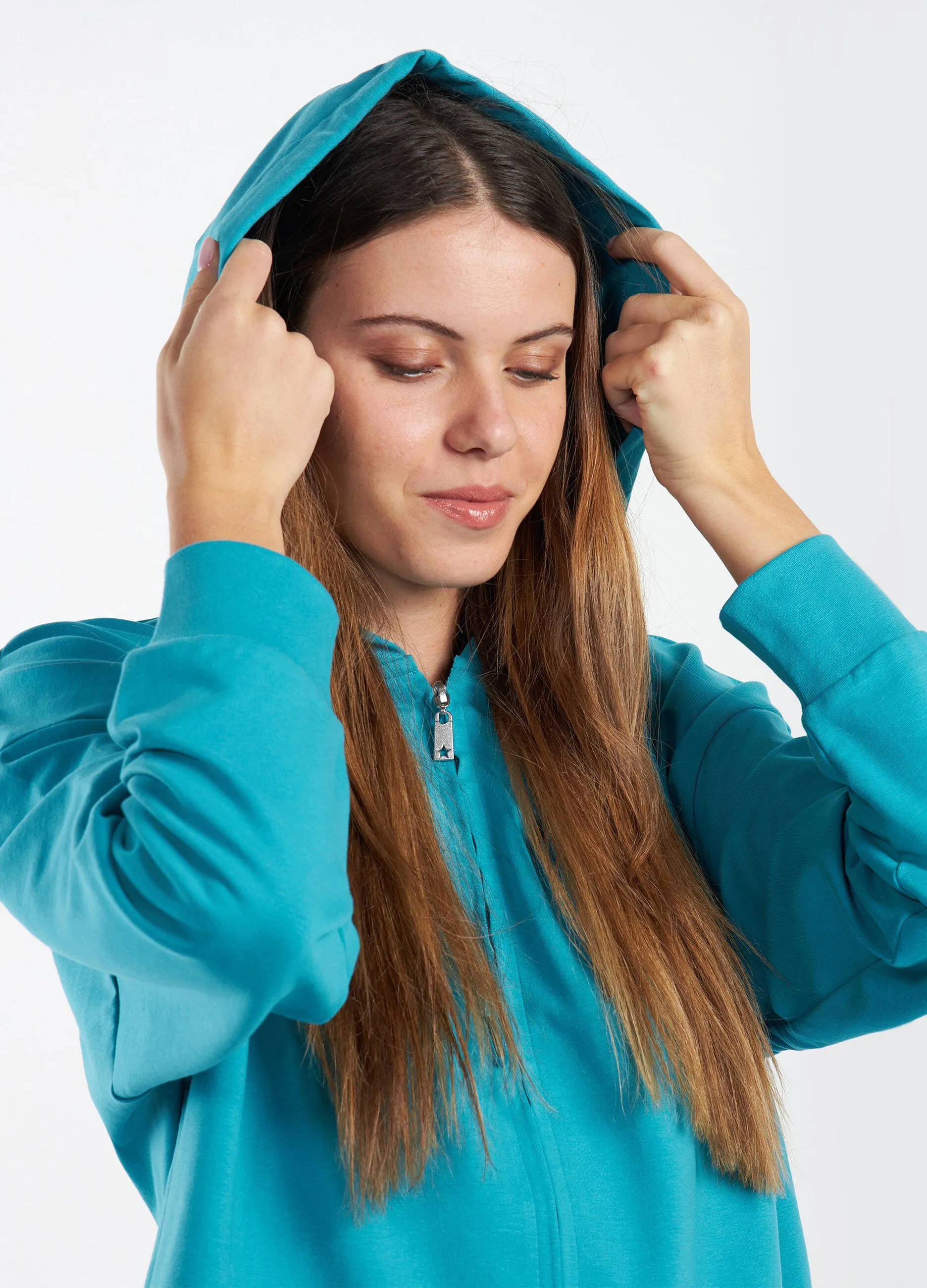 Felpa con cappuccio e rouches donna