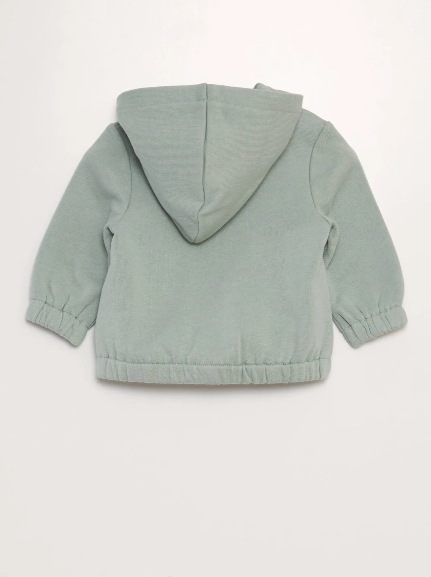 Felpa con cappuccio e zip in tessuto felpato caldo - VERDE