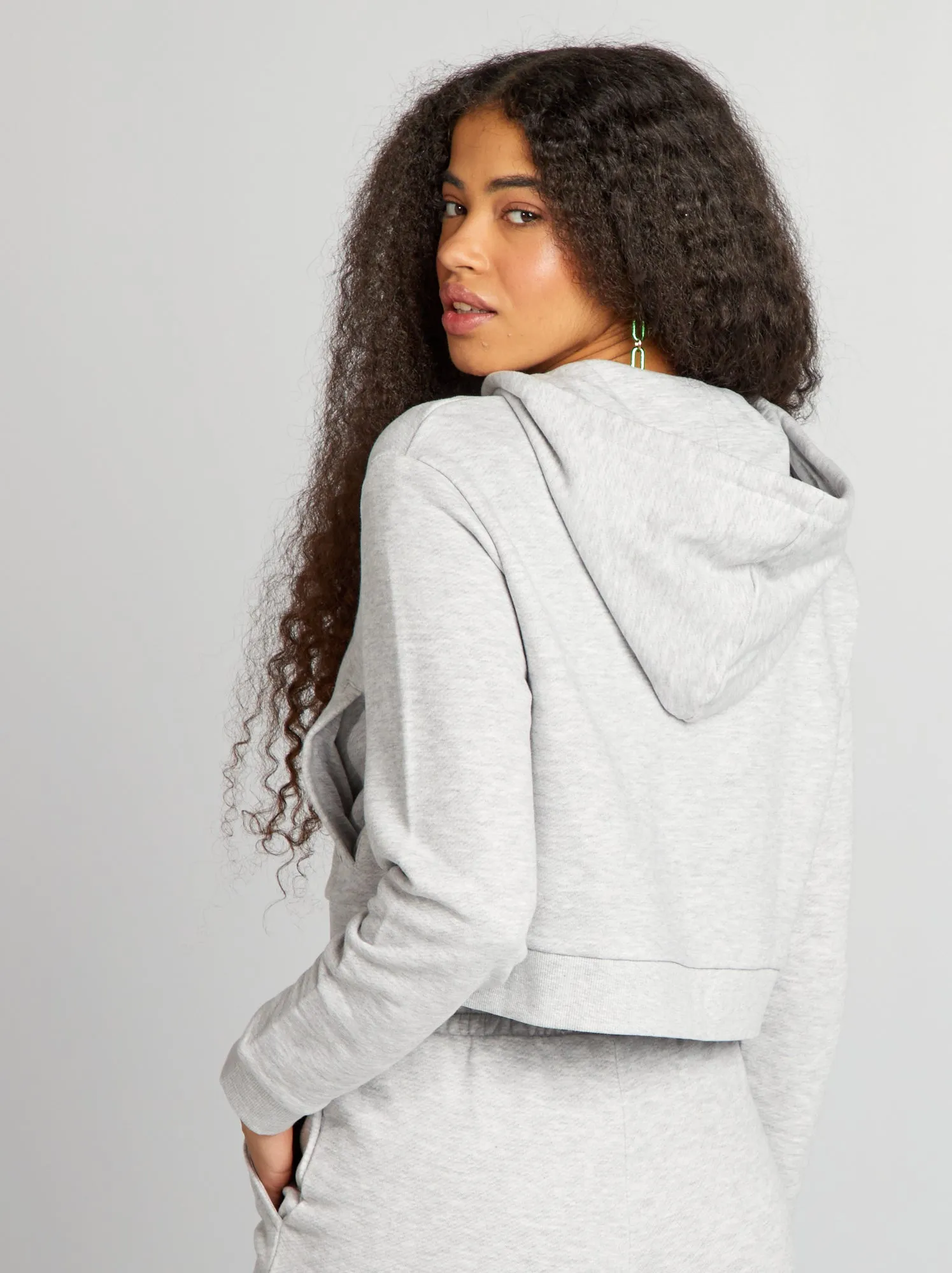 Felpa con zip e cappuccio tinta unita - GRIGIO