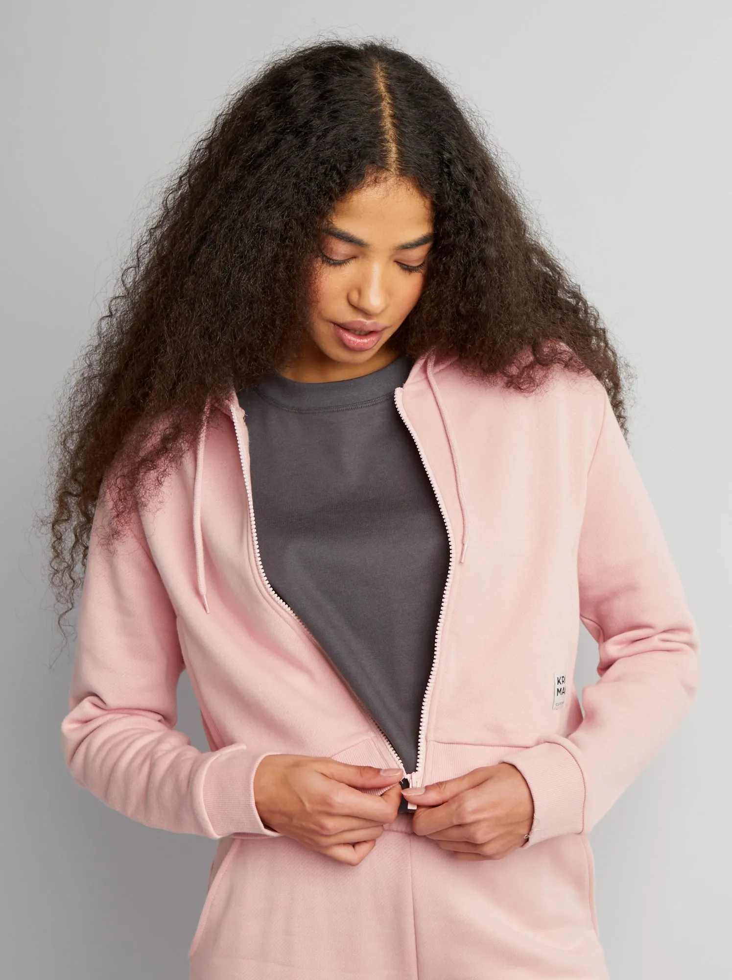 Felpa con zip e cappuccio tinta unita - ROSA