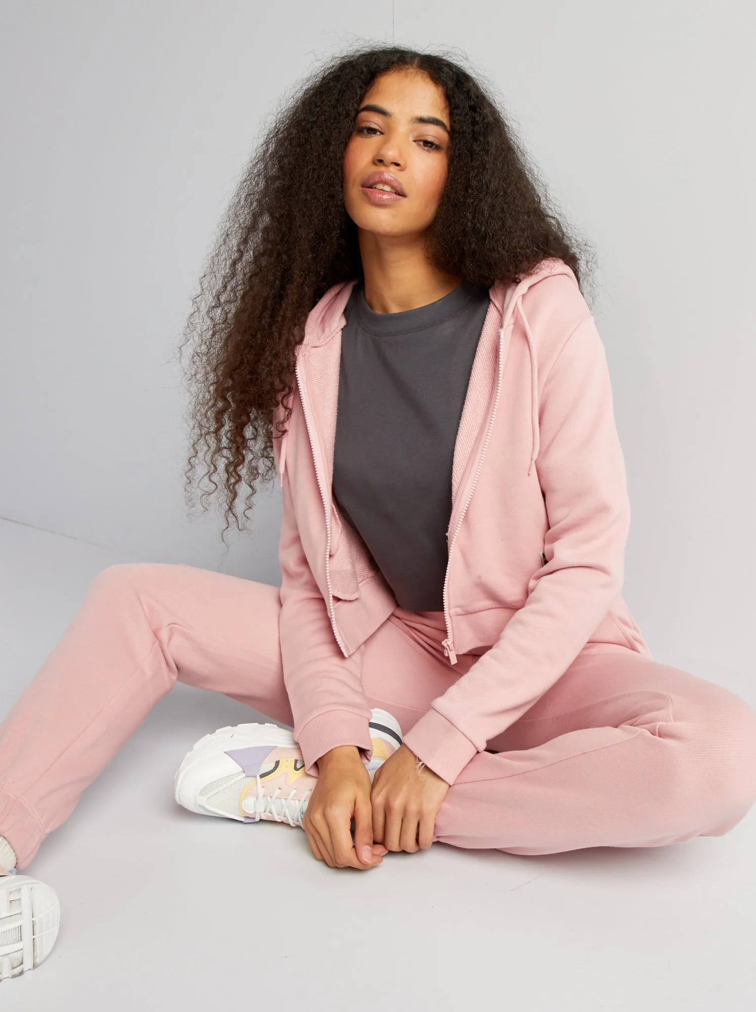 Felpa con zip e cappuccio tinta unita - ROSA