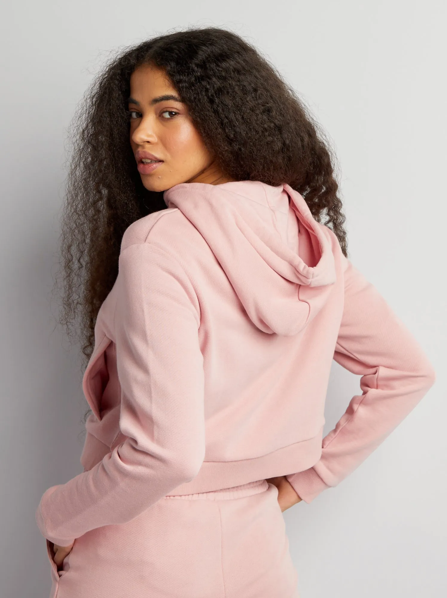 Felpa con zip e cappuccio tinta unita - ROSA