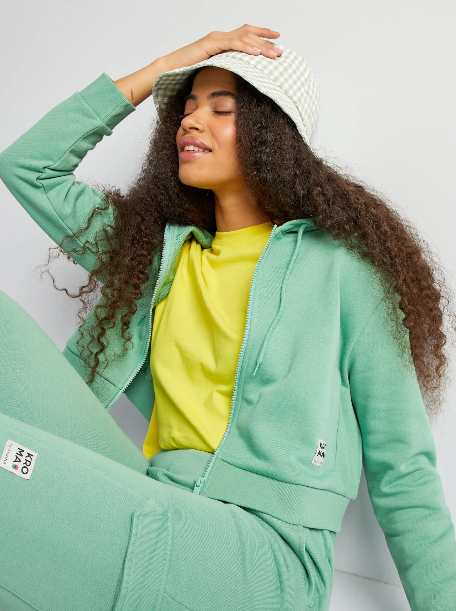 Felpa con zip e cappuccio tinta unita - VERDE