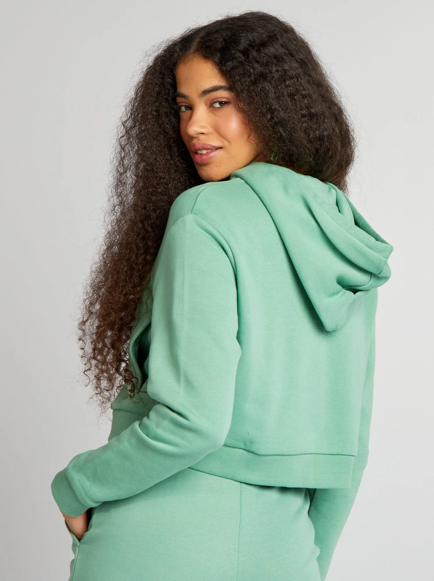 Felpa con zip e cappuccio tinta unita - VERDE